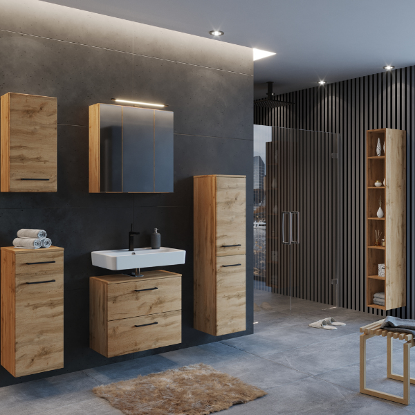 Meuble sous-vasque Malvo 60cm 1 porte pliante & 1 tiroir - chêne/noir - Image 5