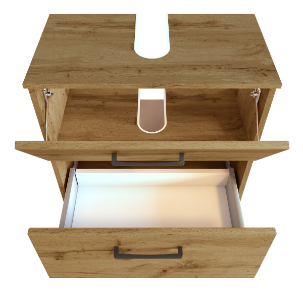 Meuble sous-vasque Malvo 60cm 1 porte pliante & 1 tiroir - chêne/noir - Image 8