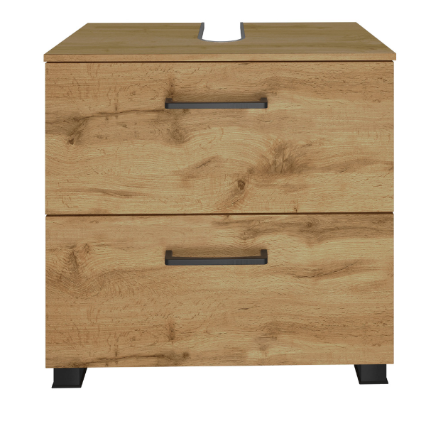 Meuble sous-vasque Malvo 60cm 1 porte pliante & 1 tiroir - chêne/noir - Image 10