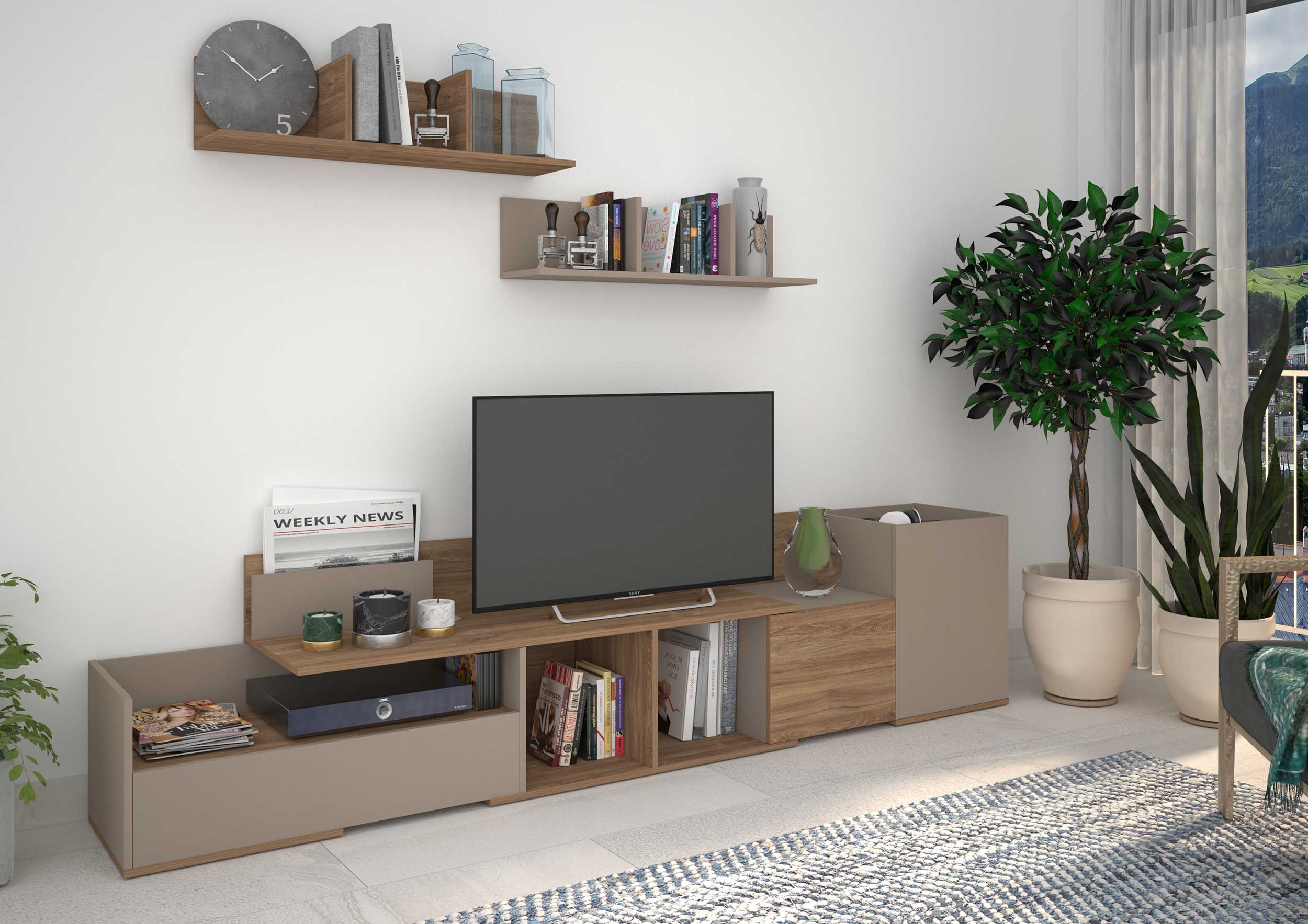 Meuble tv Boost 180cm - beige/gris - Image 4