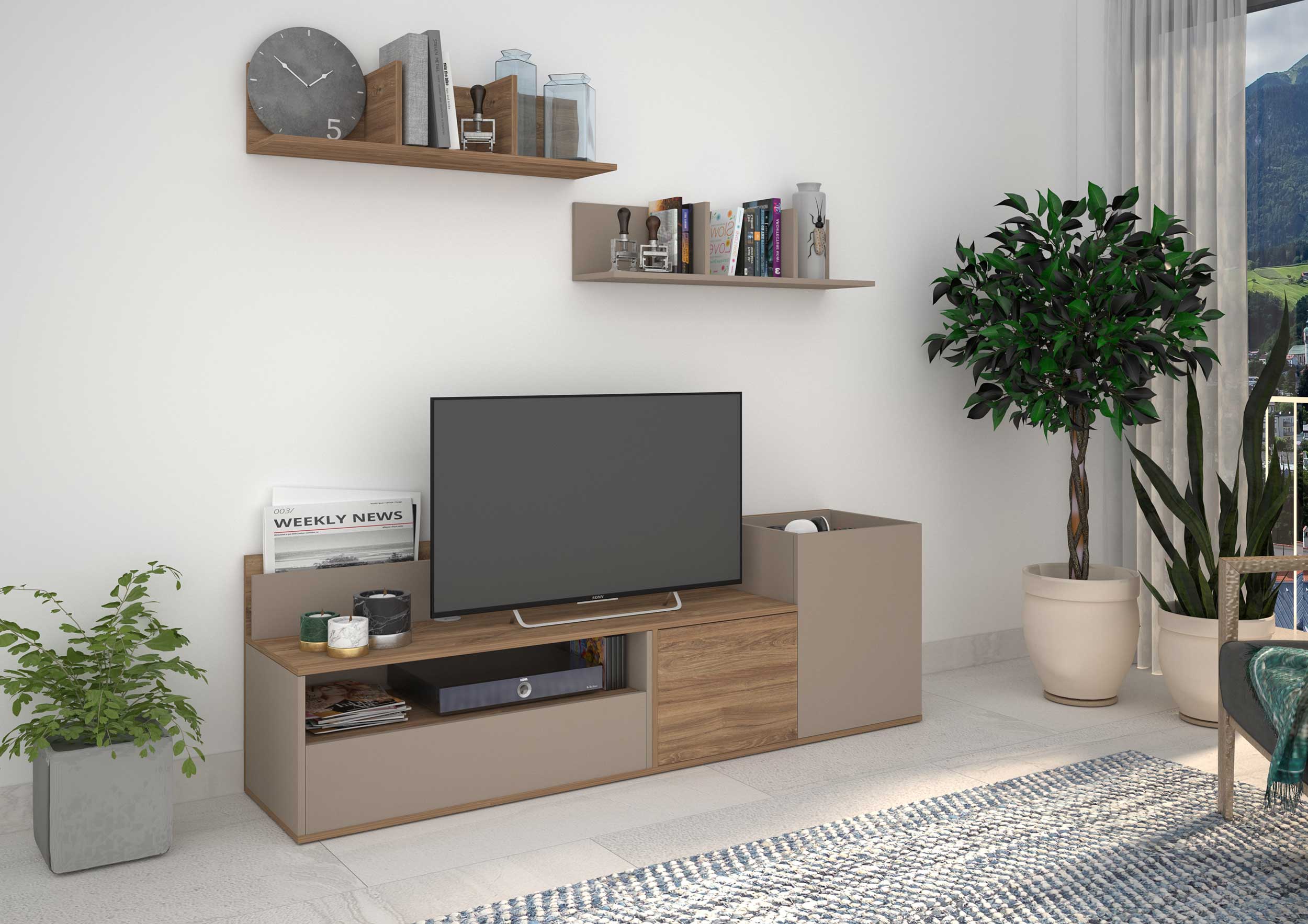 Meuble tv Boost 180cm - beige/gris - Image 5