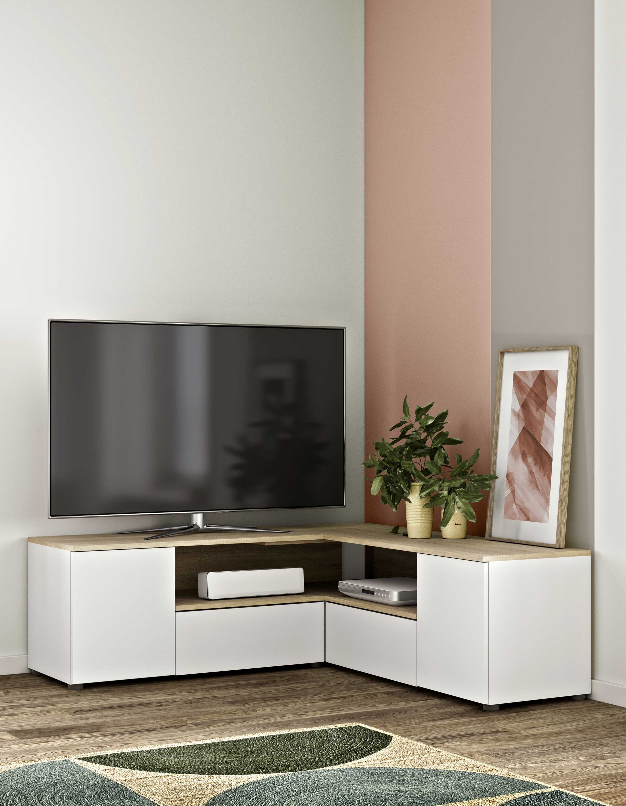 Meuble TV Cleo 130cm - blanc/chêne - Image 8