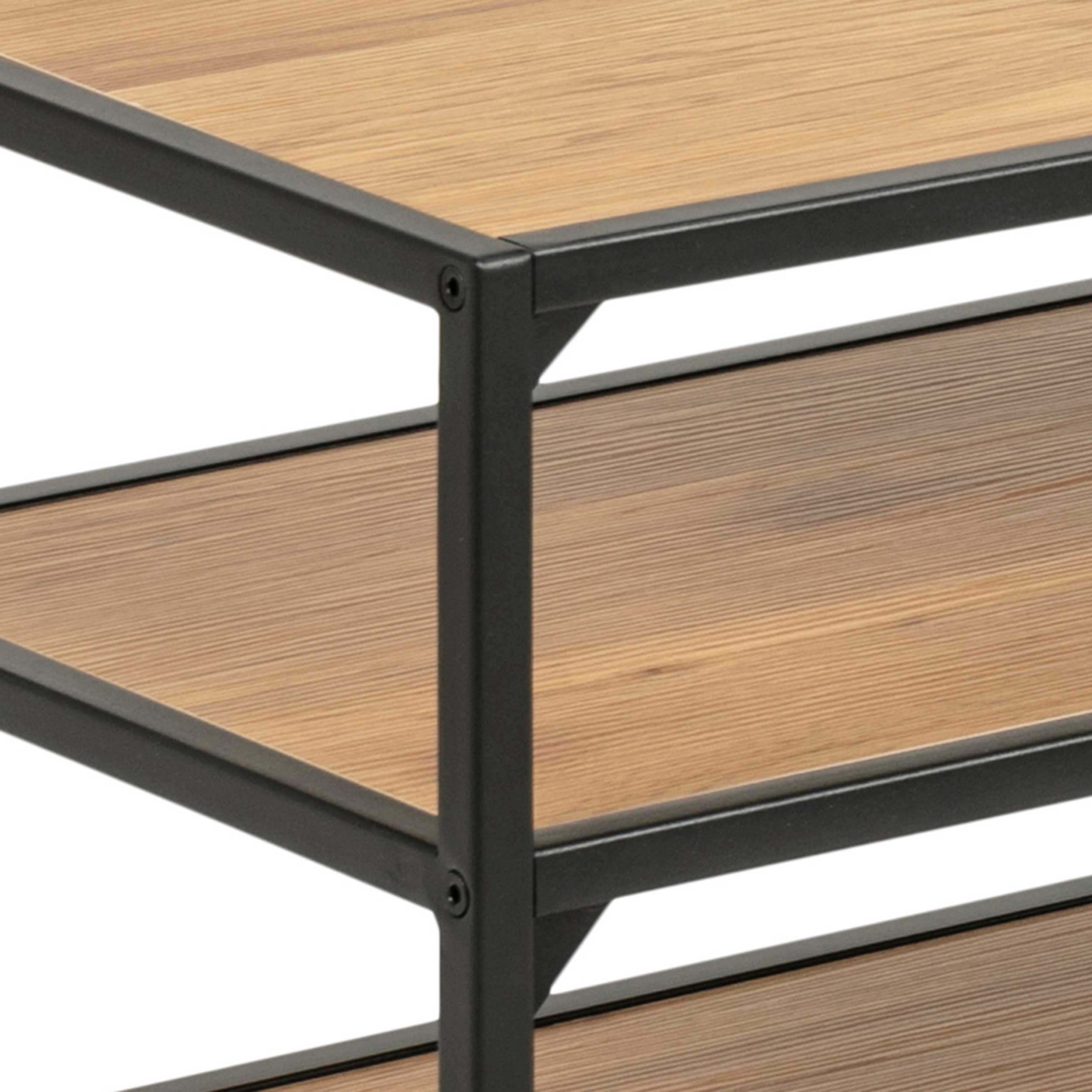 Meuble TV Dover 120cm 3 tablettes industriel - noir/chêne sauvage - Image 2