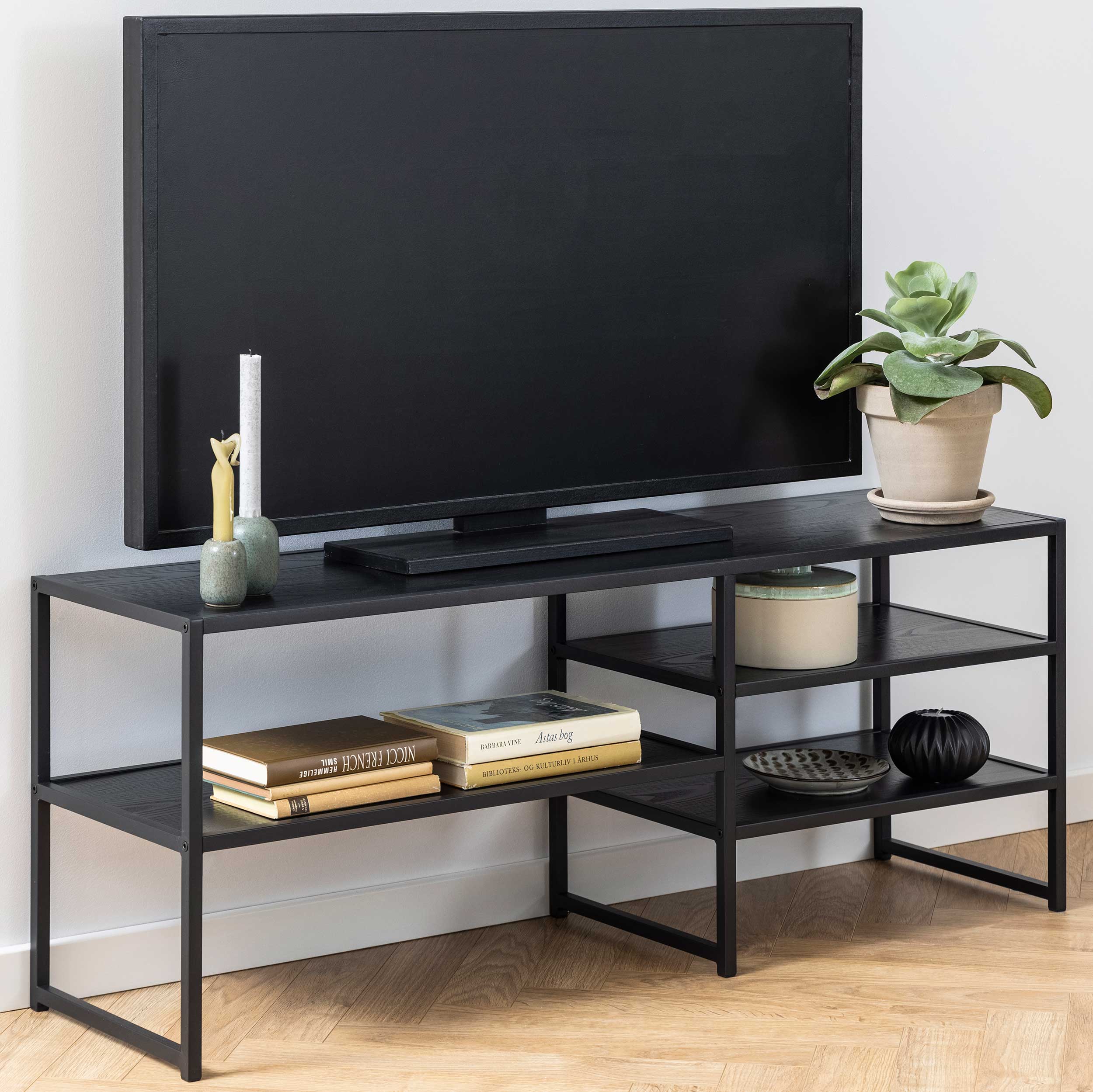 Meuble TV Dover 120cm 3 tablettes industriel - noir