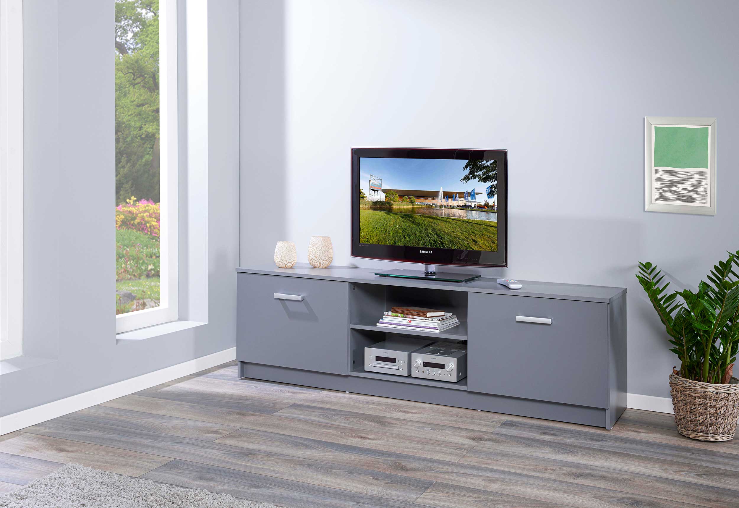 Meuble TV Eden 180cm 2 portes - gris graphite - Image 2