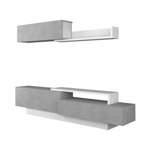 Meuble TV Izquierdo 240cm 3 portes - béton/blanc - Image 6