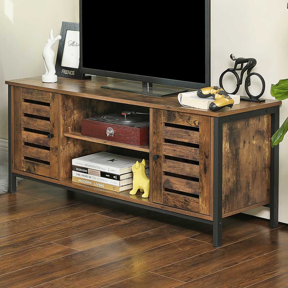 Meuble TV Lance 110cm 2 portes 2 niches - brun rustique/noir - Image 1