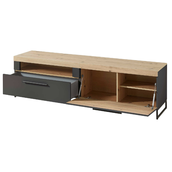 Meuble TV Lorna 1 tiroir & 1 porte pliante - anthracite/chêne - Image 3