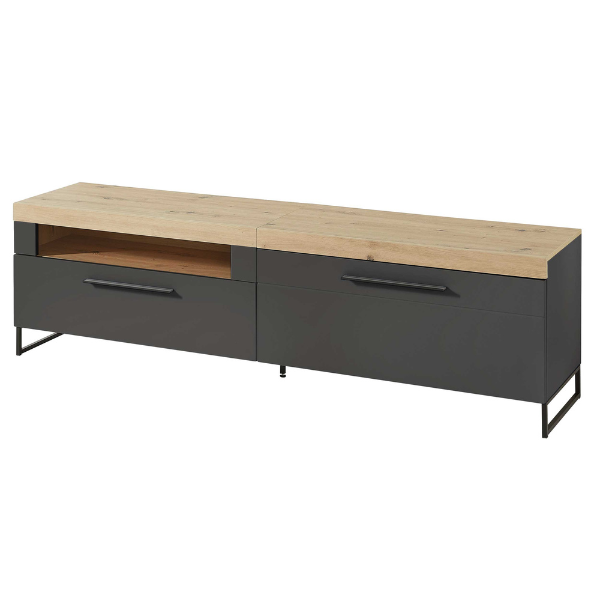 Meuble TV Lorna 1 tiroir & 1 porte pliante - anthracite/chêne - Image 5