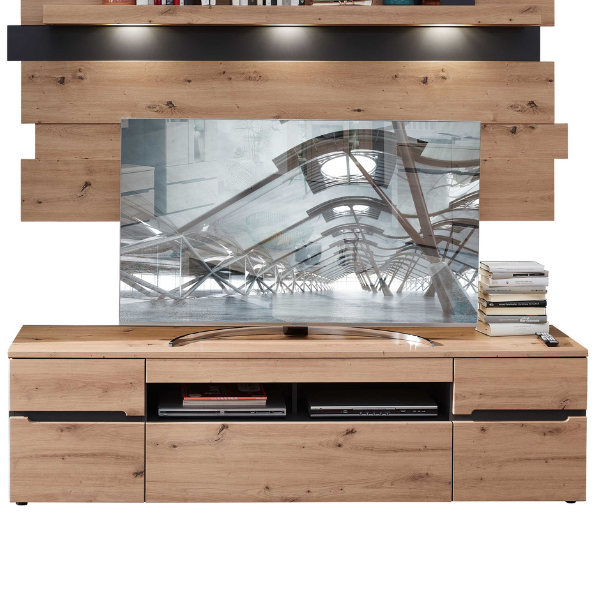 Meuble TV Medina 2 portes & 2 tiroirs - chêne/anthracite - Image 3