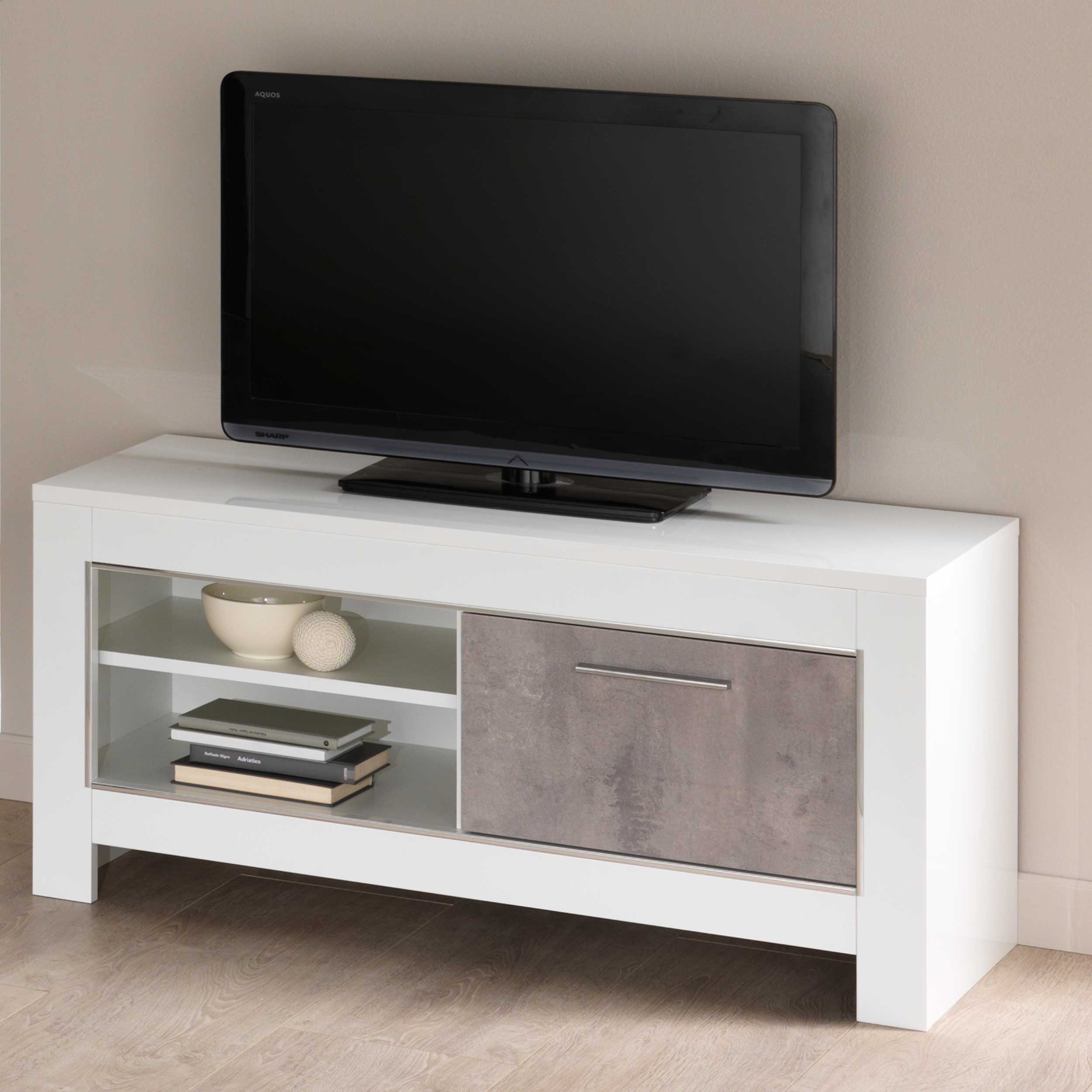 Meuble TV Modena 112 cm - blanc/béton - Image 1