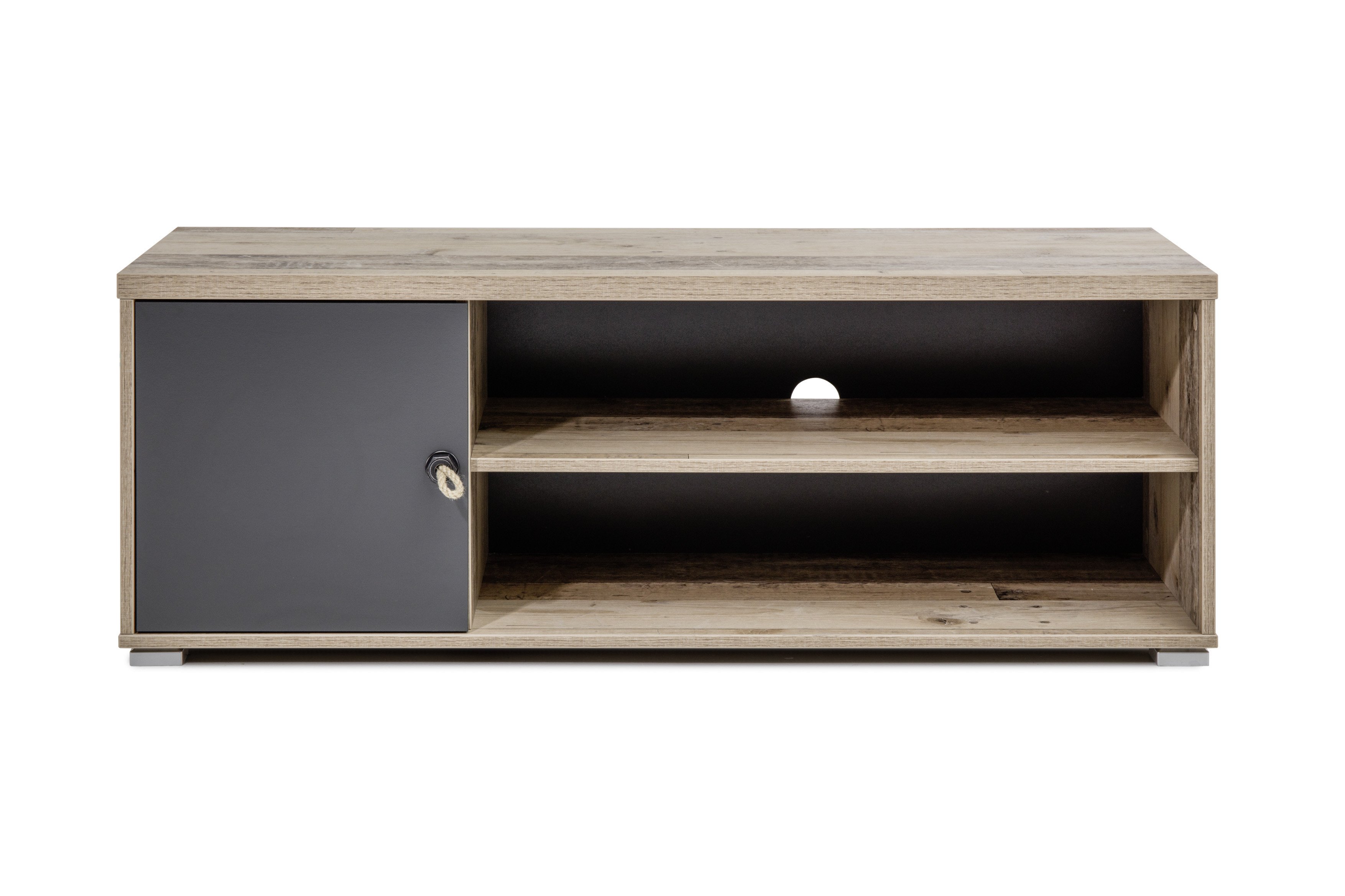 Meuble tv Moleskin 120cm avec 1 porte - anthracite/ancien style - Image 3