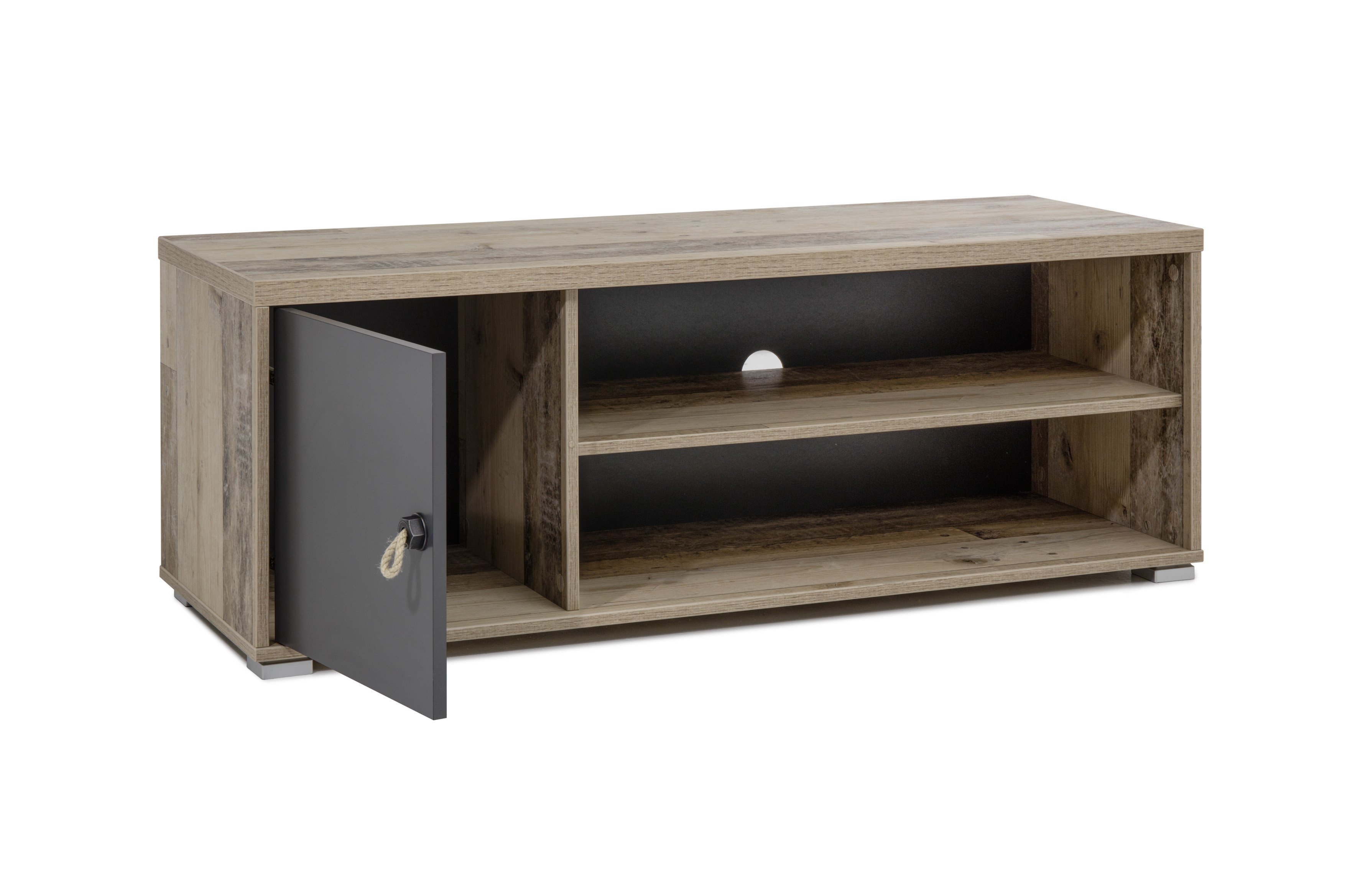 Meuble tv Moleskin 120cm avec 1 porte - anthracite/ancien style - Image 5