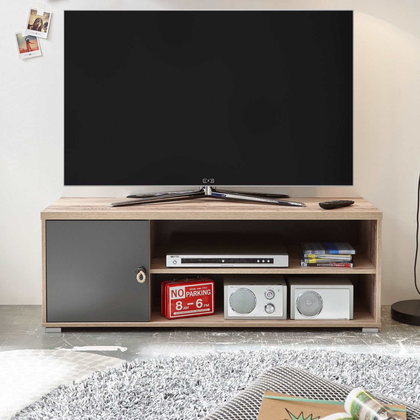 Meuble tv Moleskin 120cm avec 1 porte - anthracite/ancien style