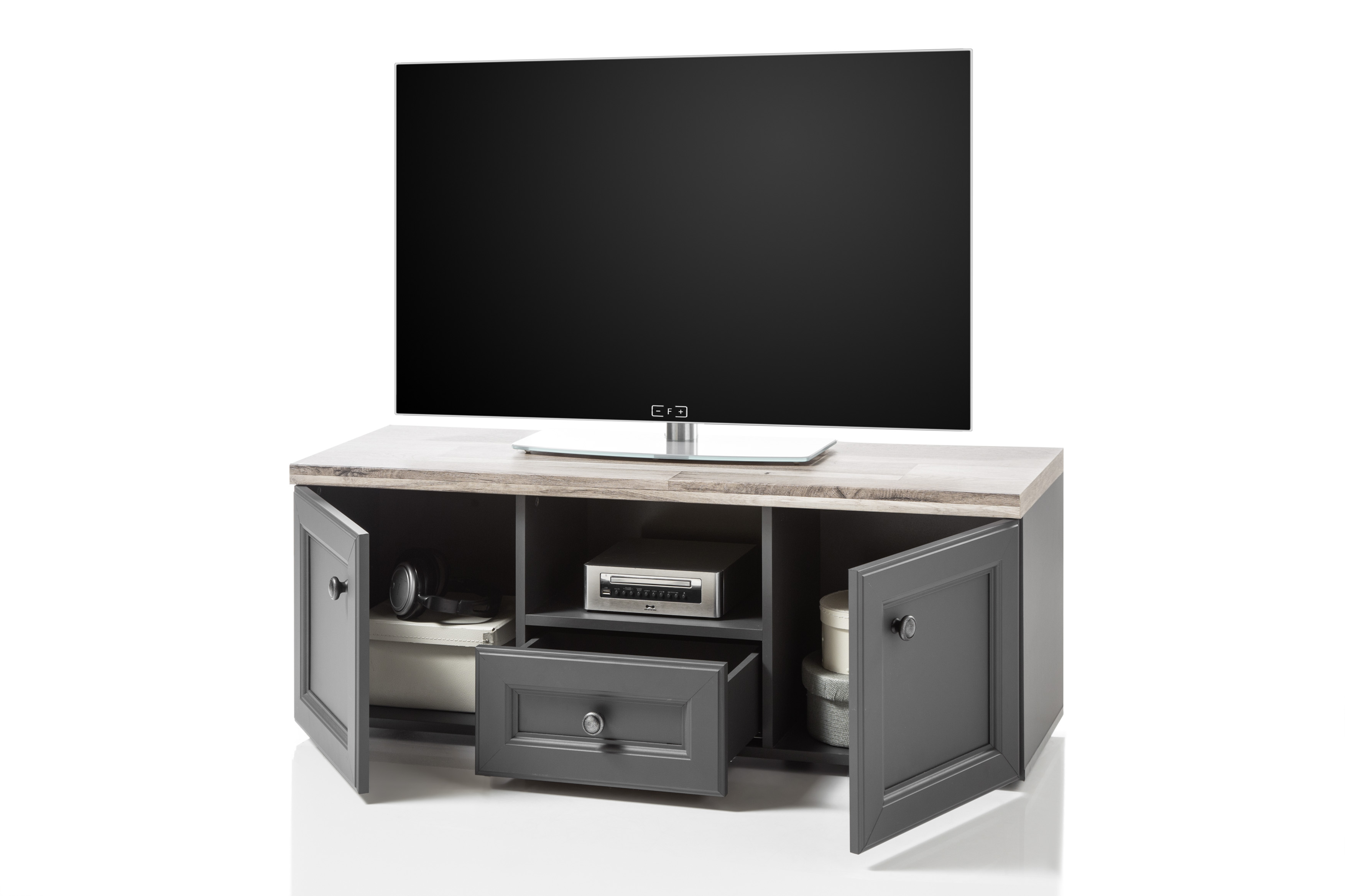 Meuble TV Norah 122cm - gris/brun - Image 2