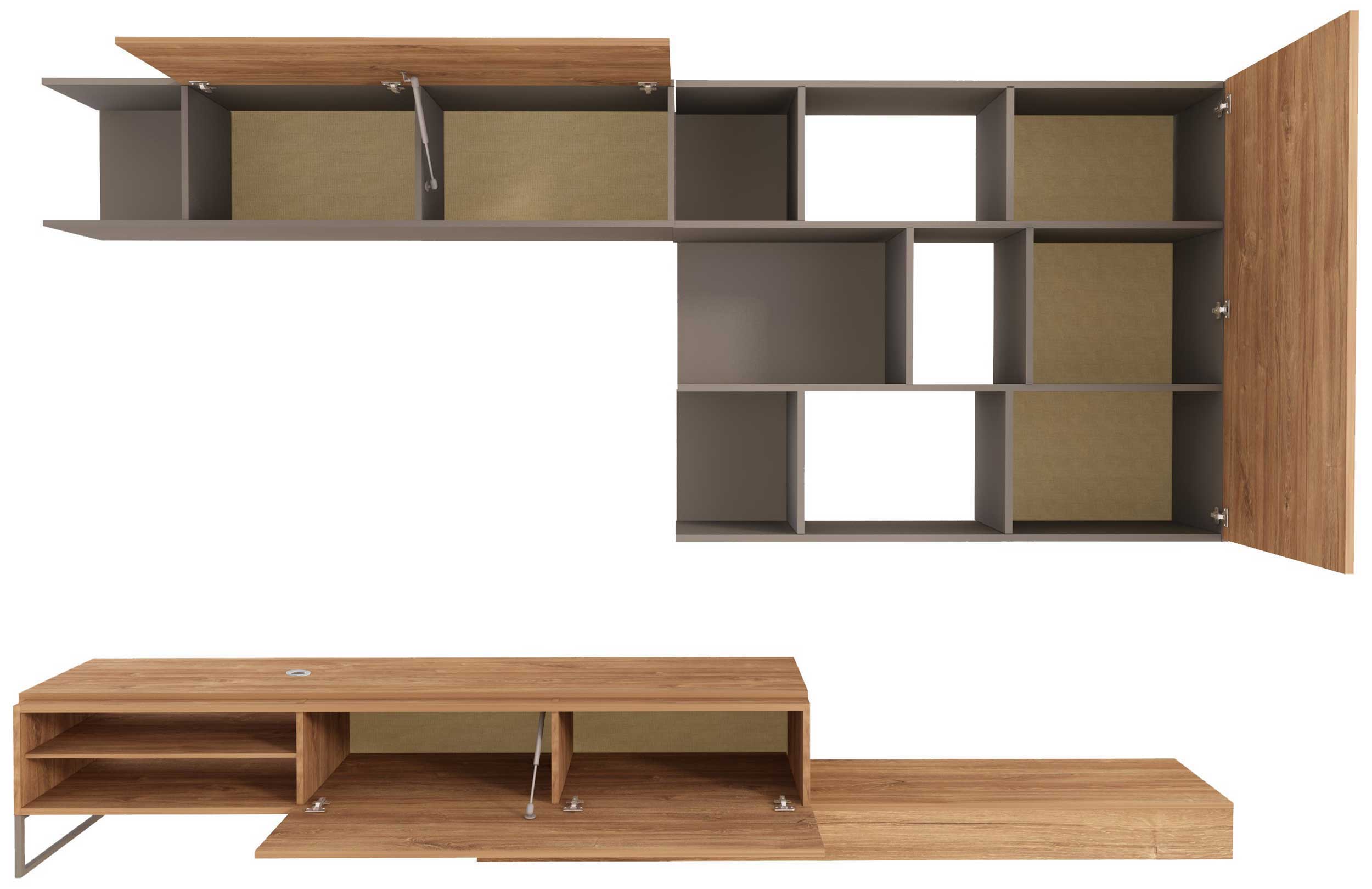 Meuble TV Pim 272cm 3 portes - gris/ décor en chêne - Image 2