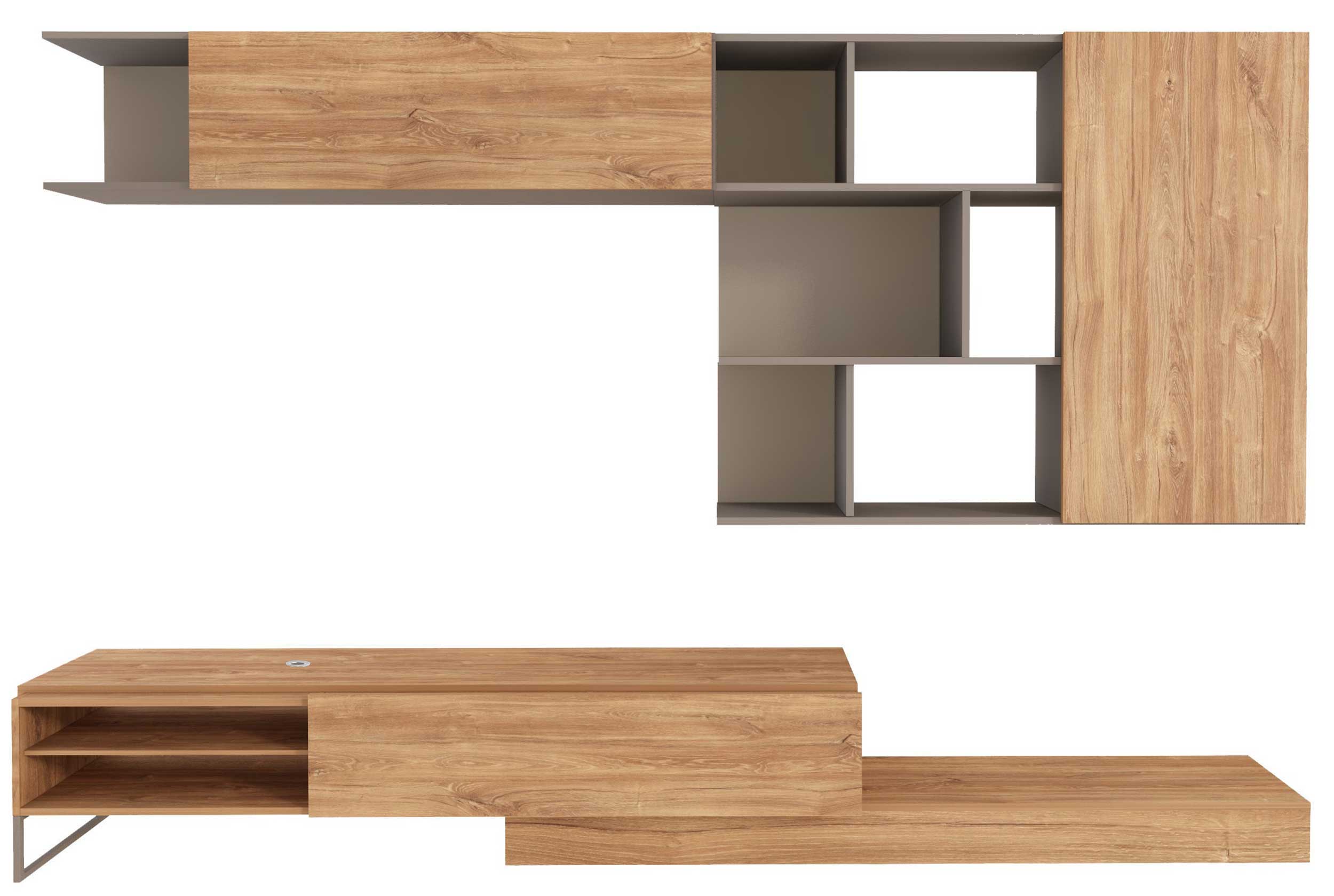 Meuble TV Pim 272cm 3 portes - gris/ décor en chêne - Image 5