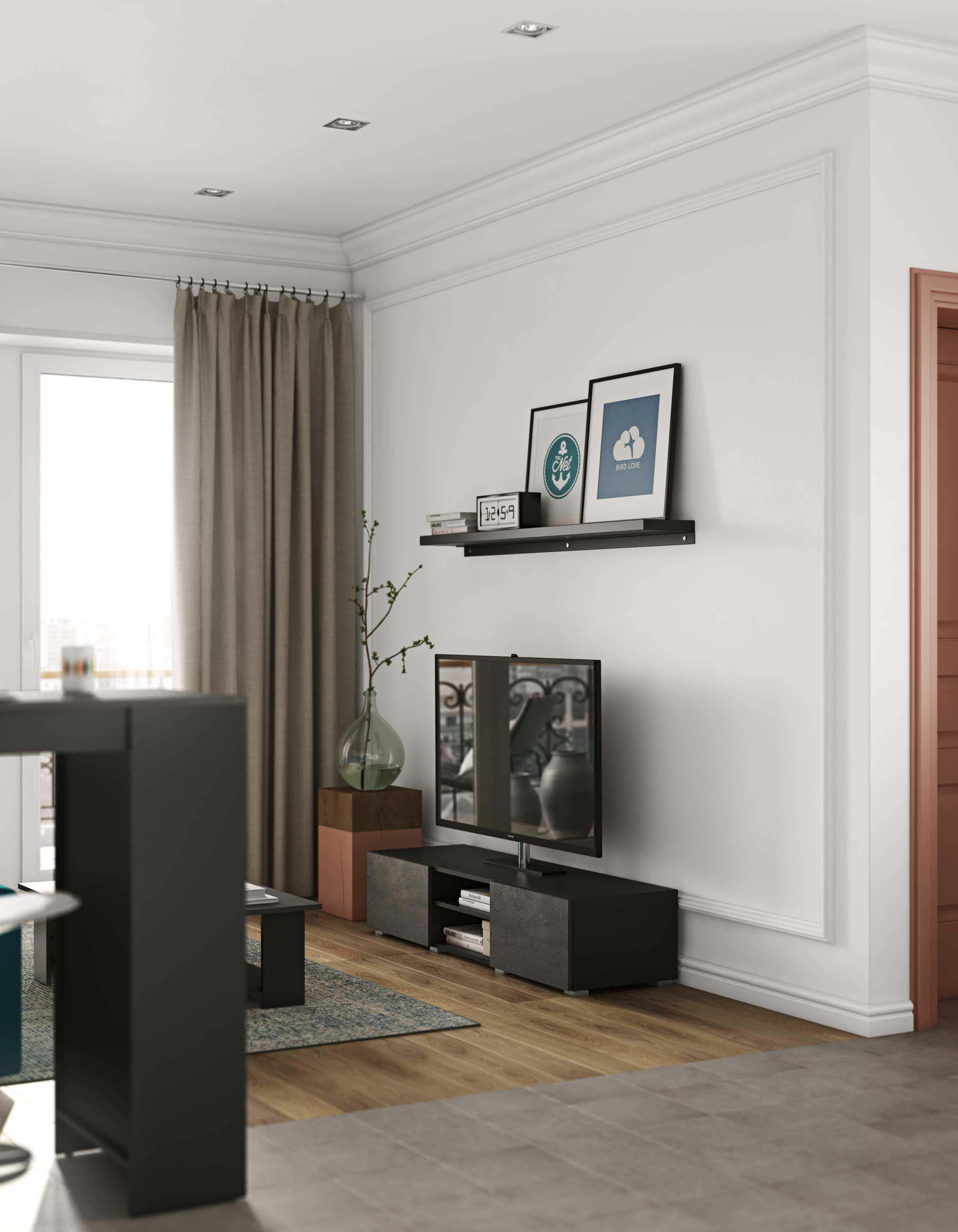 Meuble TV Podium 140 cm - noir/béton - Image 9