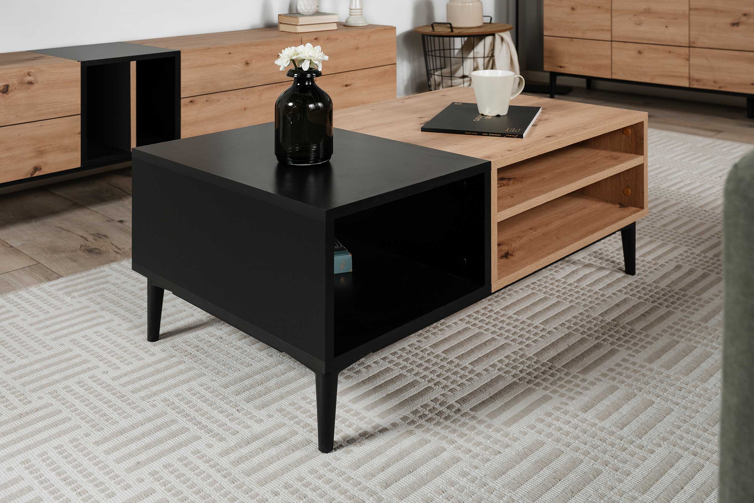 Meuble TV Ted 195cm 3 portes - chêne/noir - Image 12