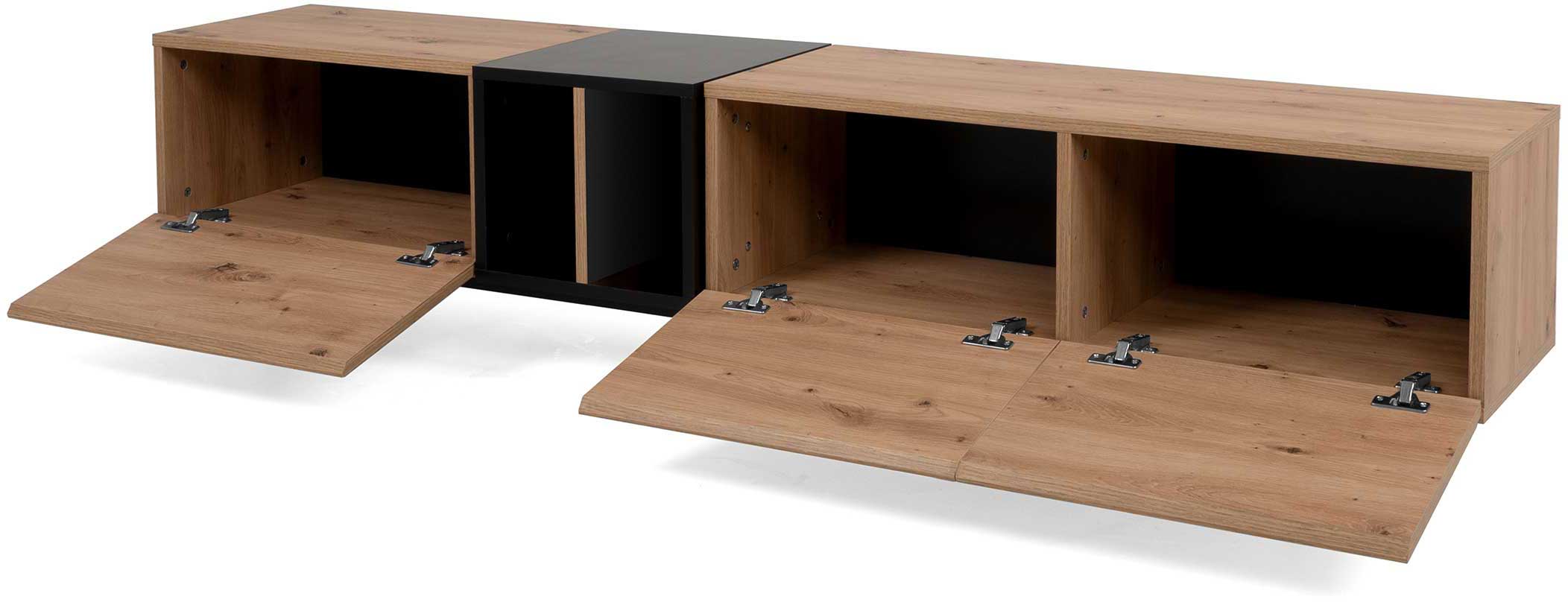 Meuble TV Ted 195cm 3 portes - chêne/noir - Image 6