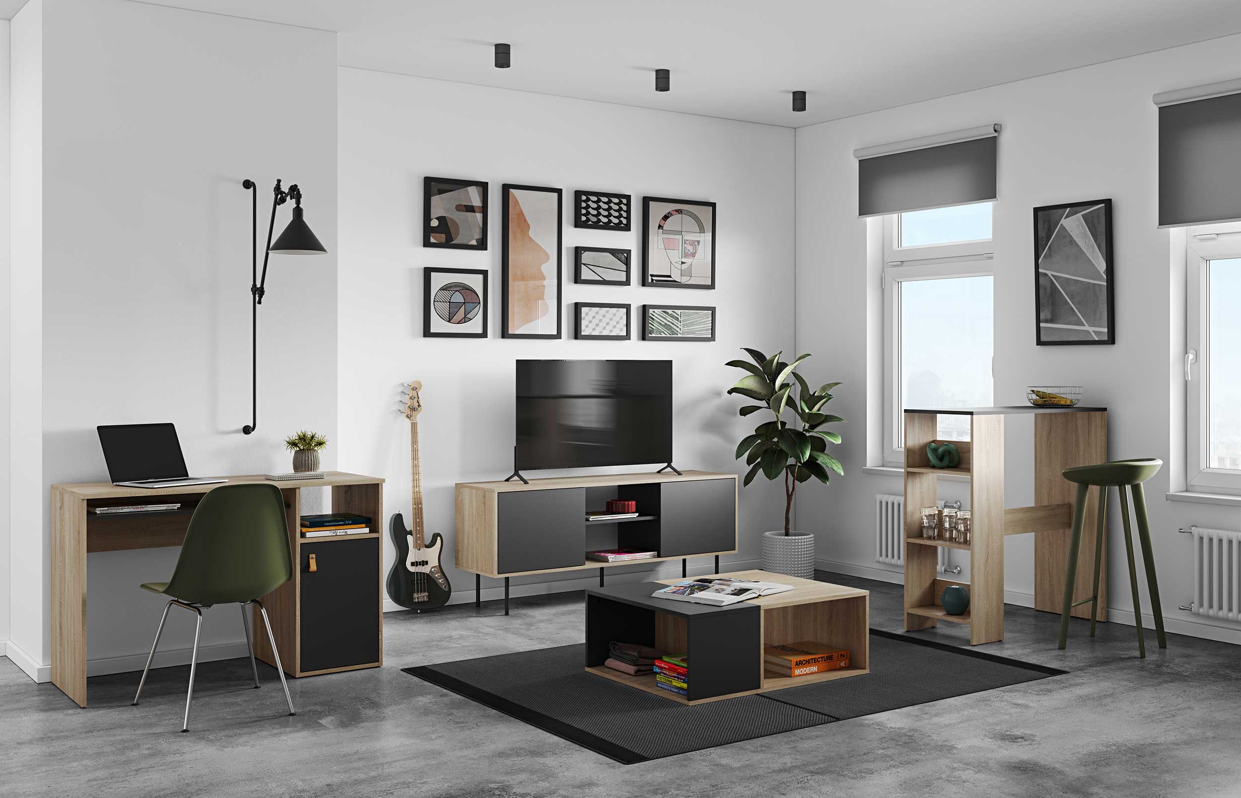 Meuble TV Vibe 150cm - chêne/noir - Image 12