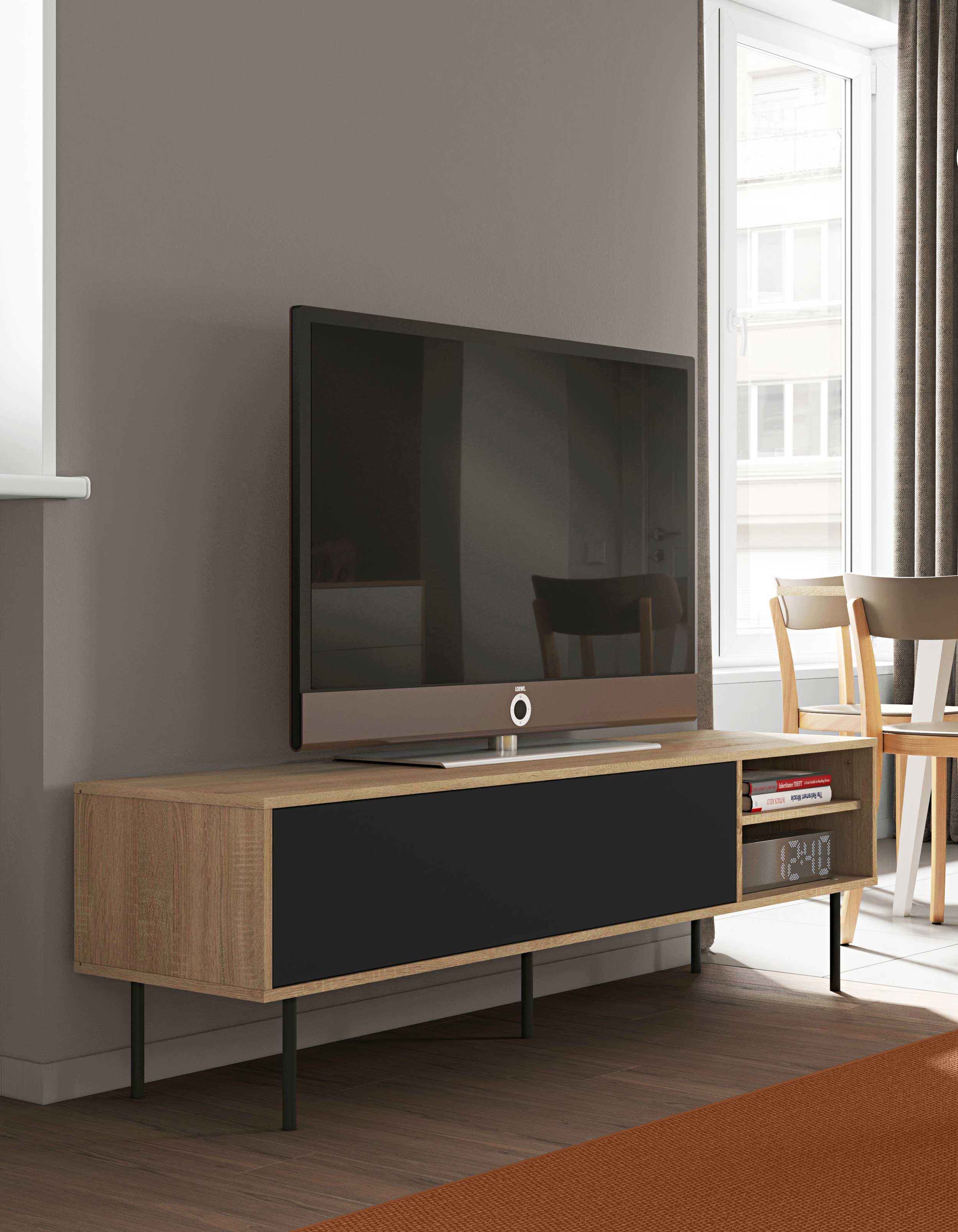 Meuble TV Watt 165cm - chêne/noir - Image 11