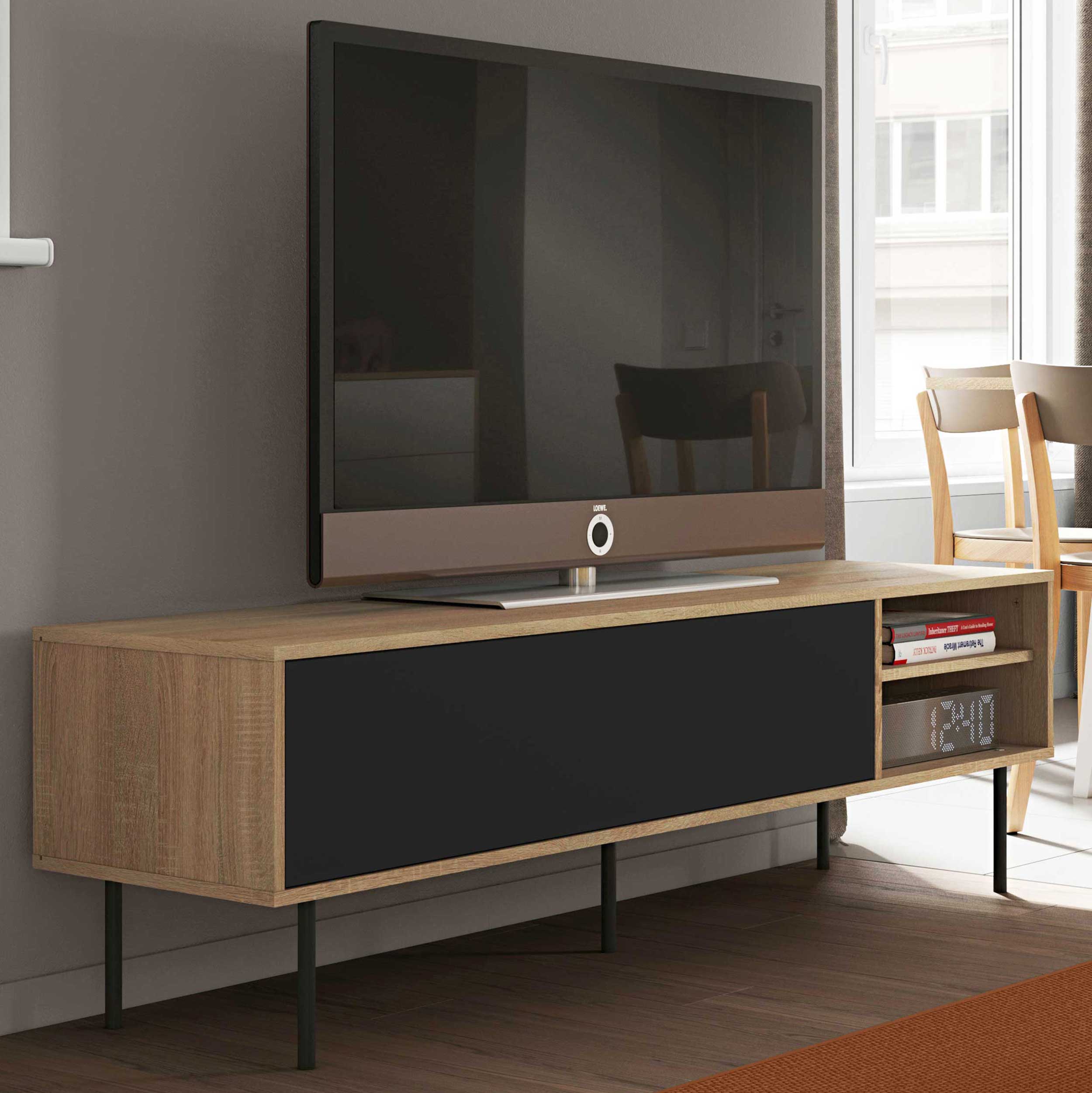 Meuble TV Watt 165cm - chêne/noir