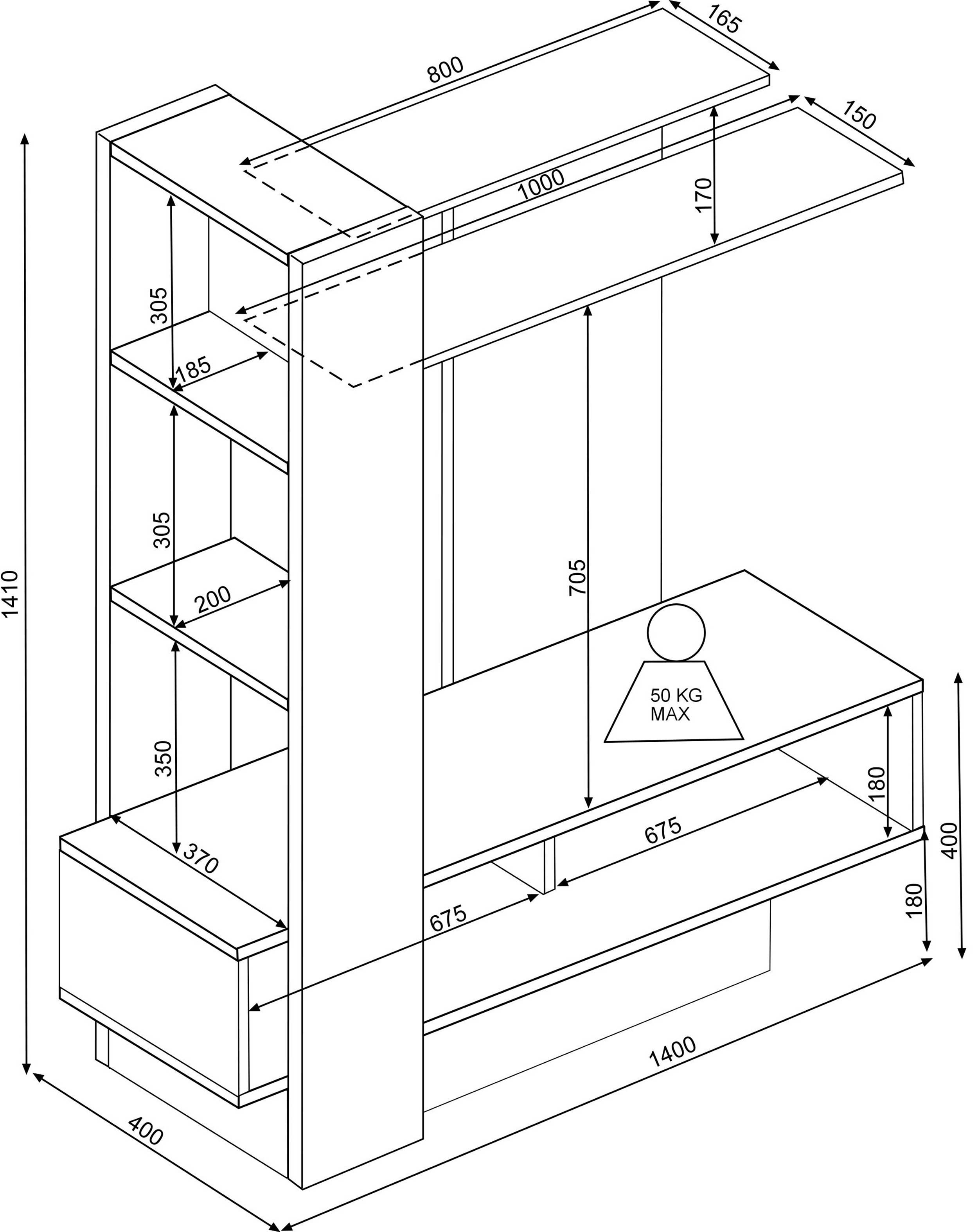 Meuble TV Zerko 140cm - béton/blanc - Image 3