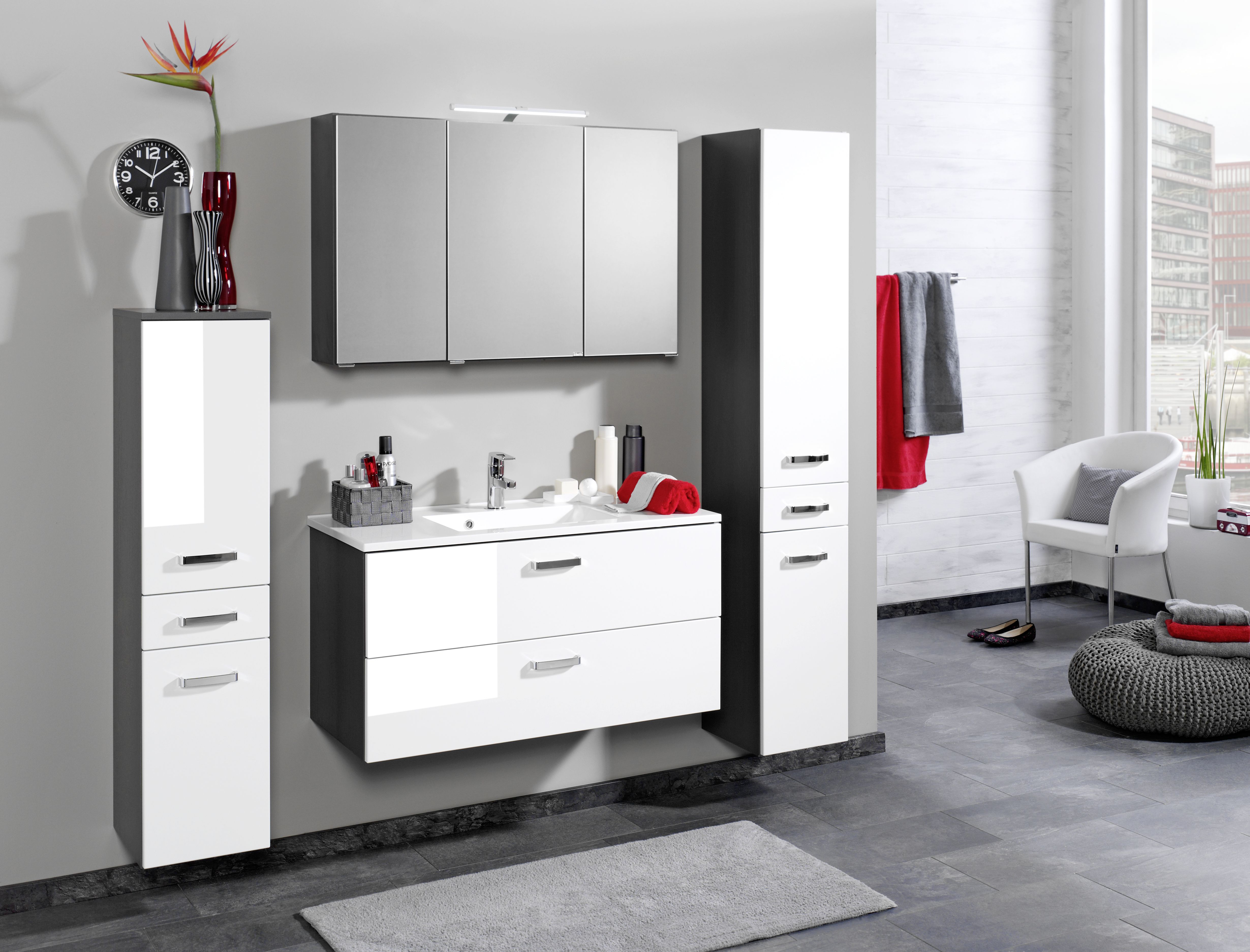 Meuble vasque Bobbi 100cm 2 tiroirs - graphite/blanc brillant - Image 2