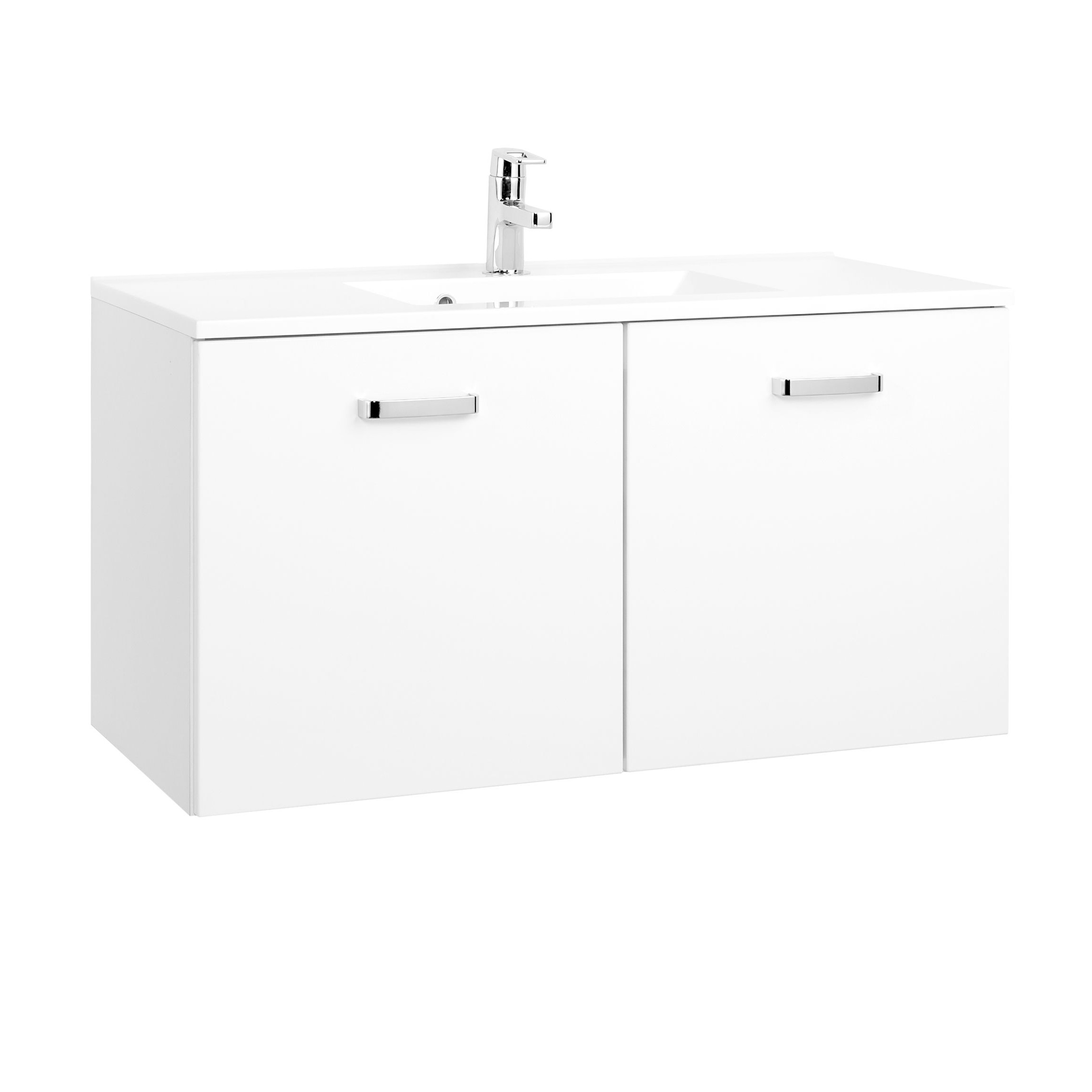 Meuble vasque Bobbi 100cm avec 2 portes et vasque céramique - blanc