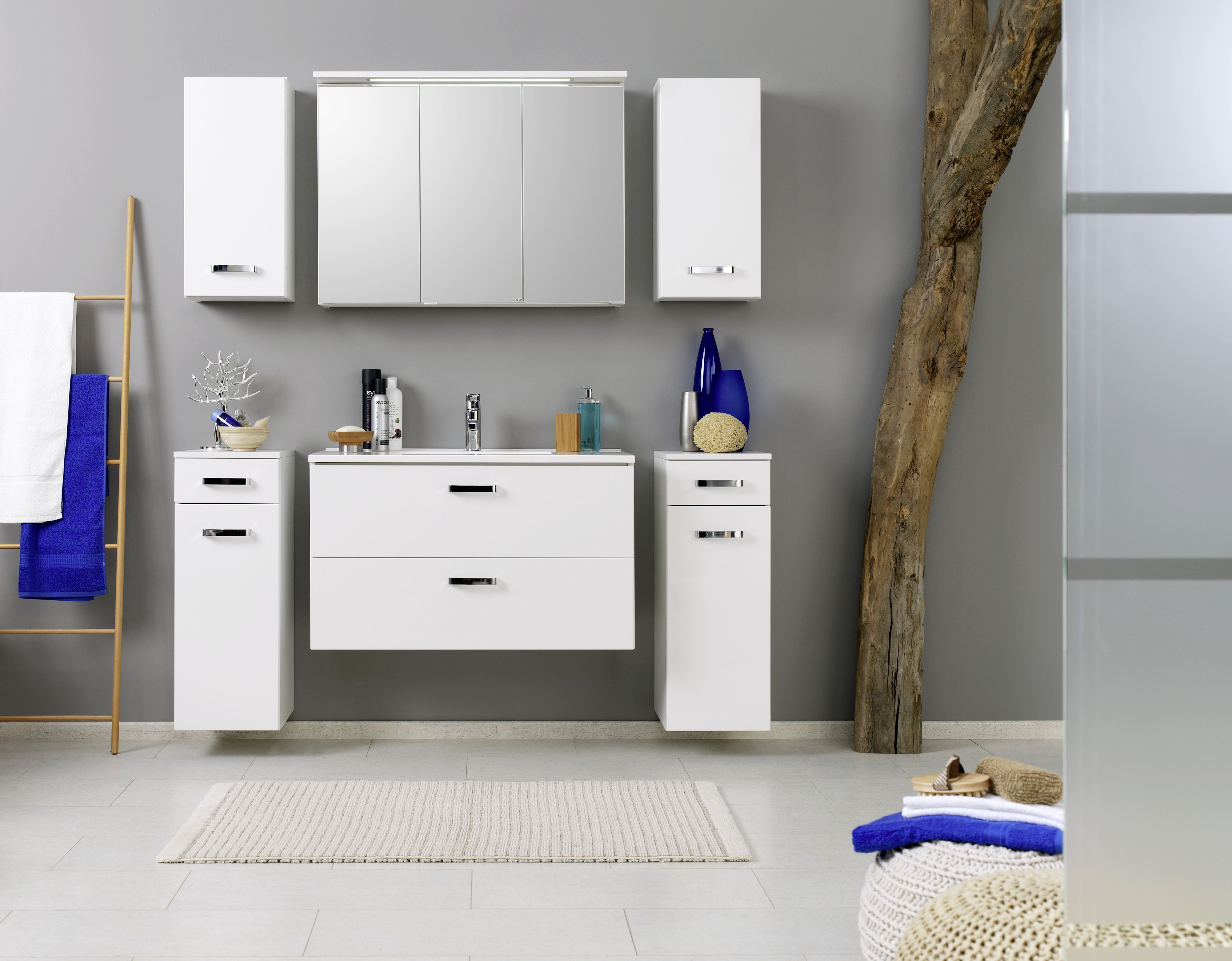 Meuble vasque Bobbi 100cm avec 2 tiroirs et vasque céramique - blanc - Image 2