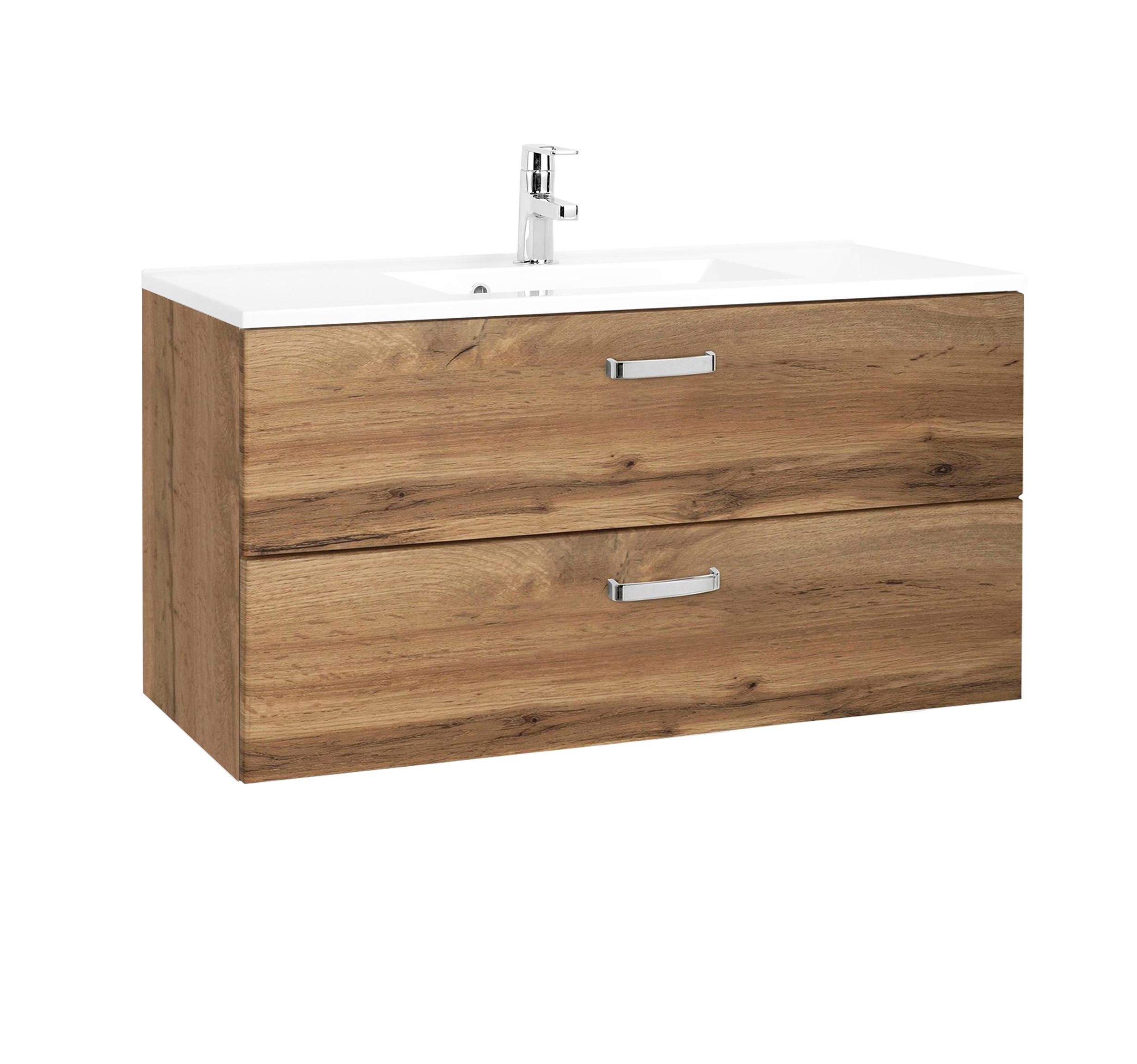 Meuble vasque Bobbi 100cm avec 2 tiroirs et vasque céramique - chêne - Image 7