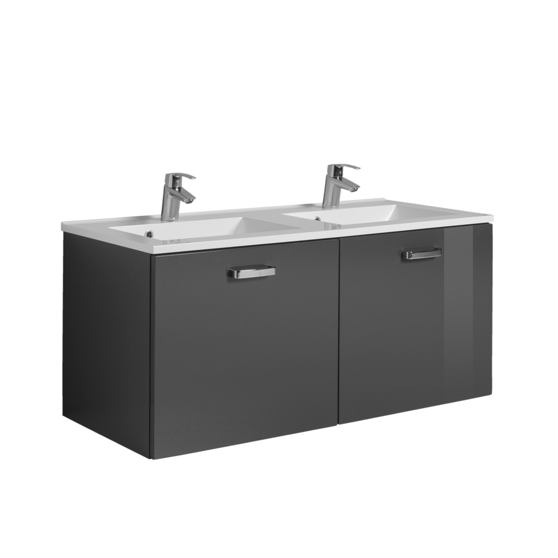 Meuble vasque Bobbi 120cm avec double vasque et 2 tiroirs - graphite/gris brillant - Image 1