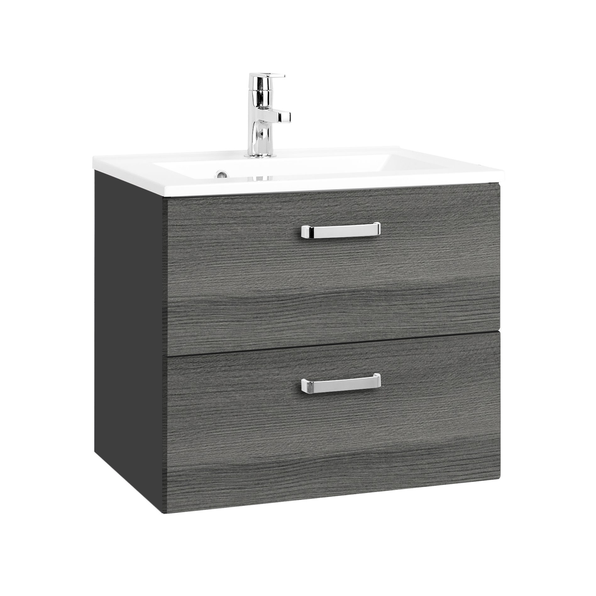 Meuble vasque Bobbi 60cm 2 tiroirs - graphite/chêne gris - Image 1