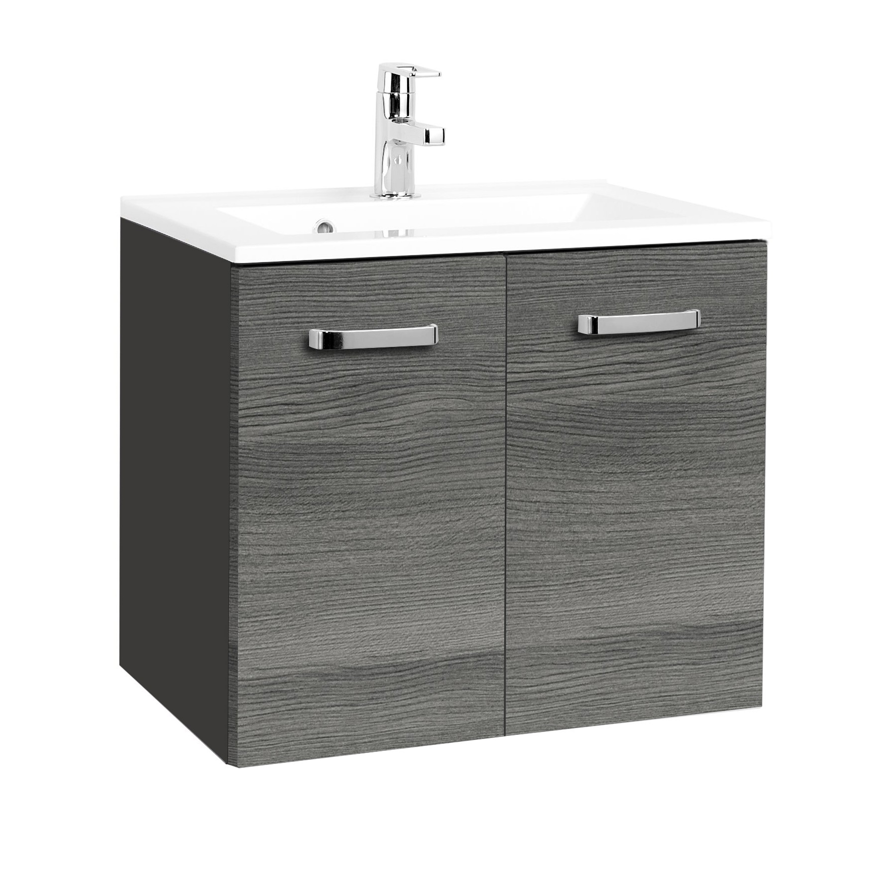 Meuble vasque Bobbi 70cm 2 portes - graphite/chêne gris