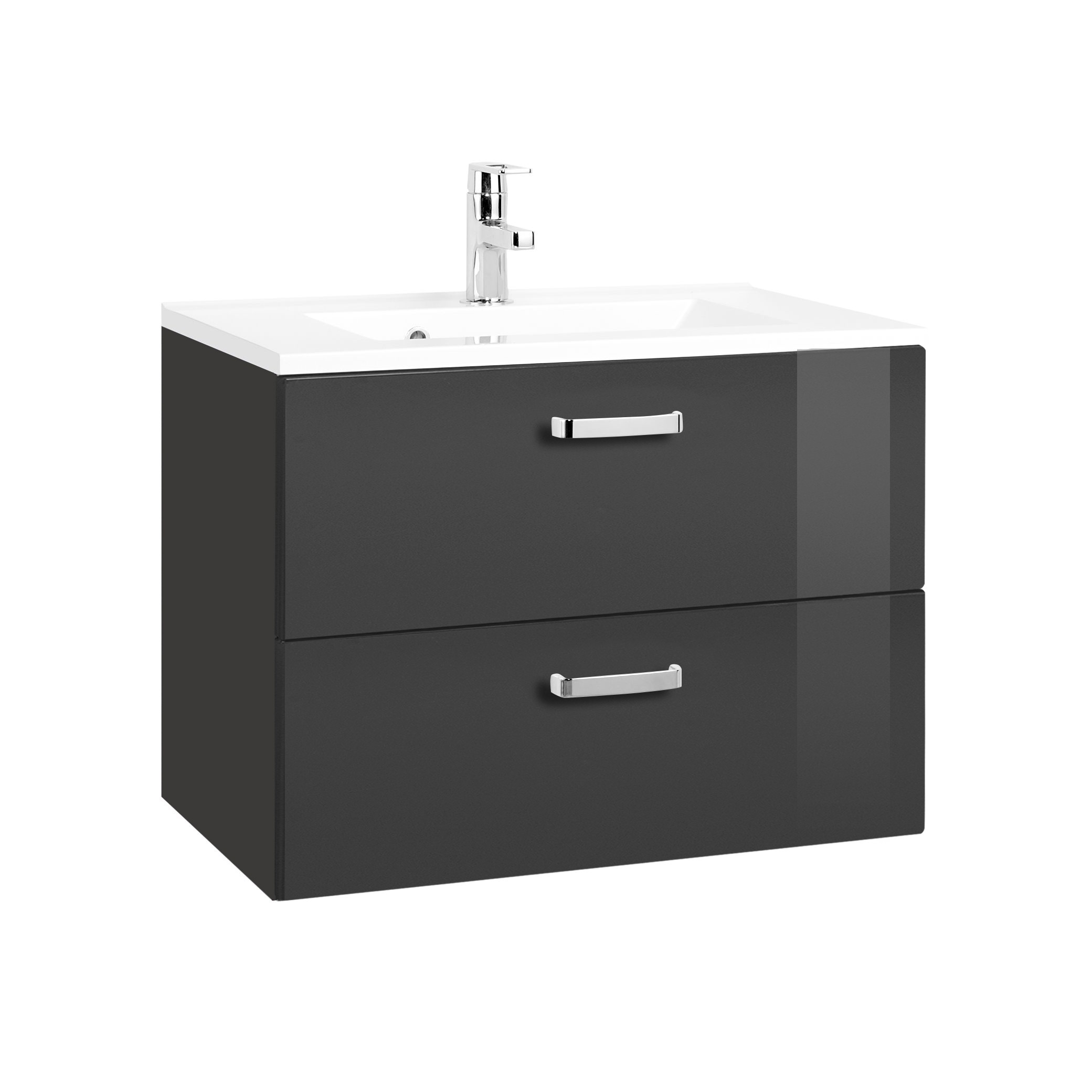 Meuble vasque Bobbi 70cm 2 tiroirs - graphite/gris brillant - Image 1