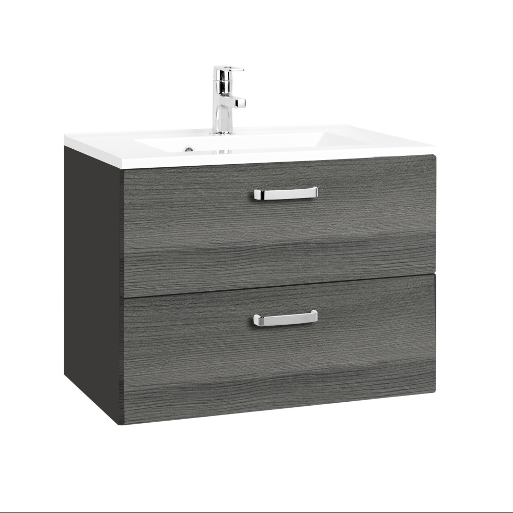 Meuble vasque Bobbi 70cm 2 tiroirs - graphite/chêne gris