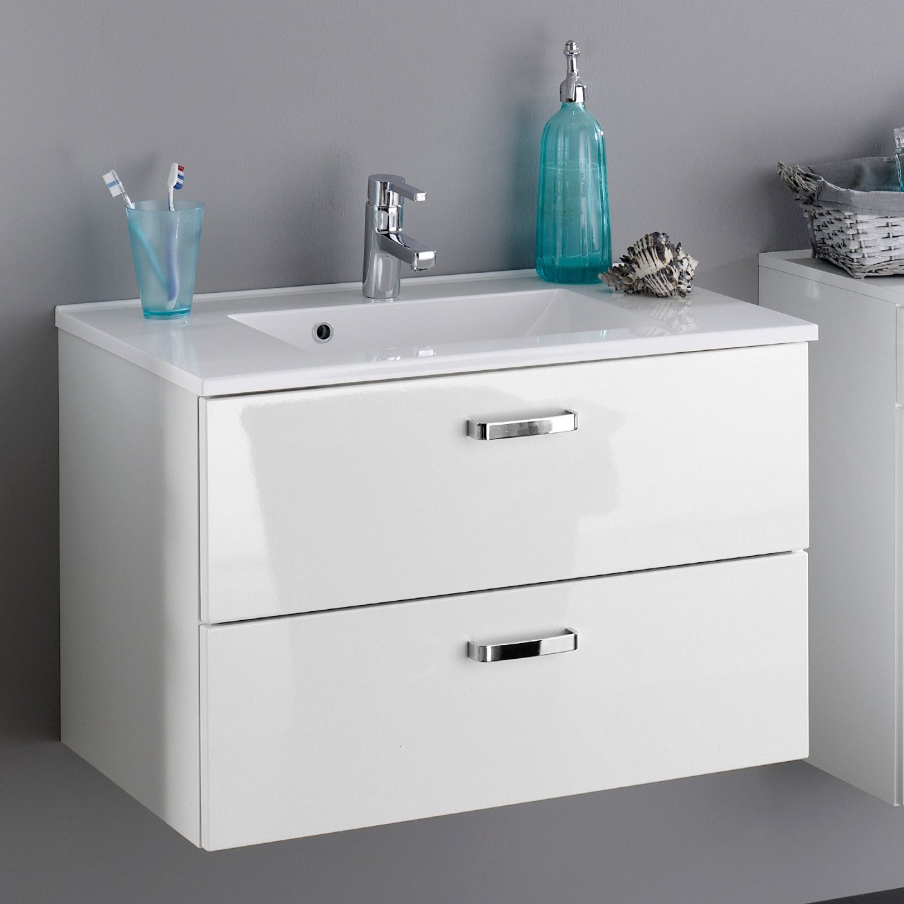 Meuble vasque Bobbi 80cm 2 tiroirs - blanc
