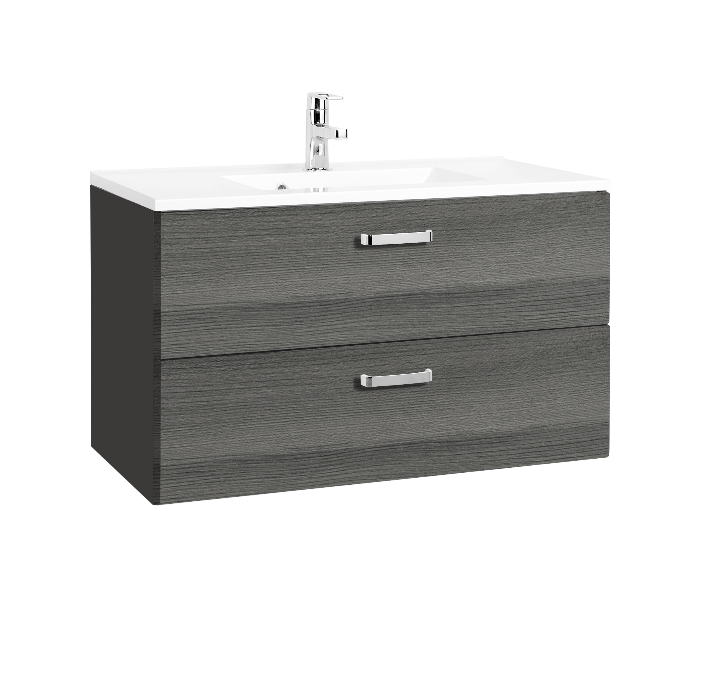 Meuble vasque Bobbi 80cm 2 tiroirs - graphite/chêne gris - Image 8