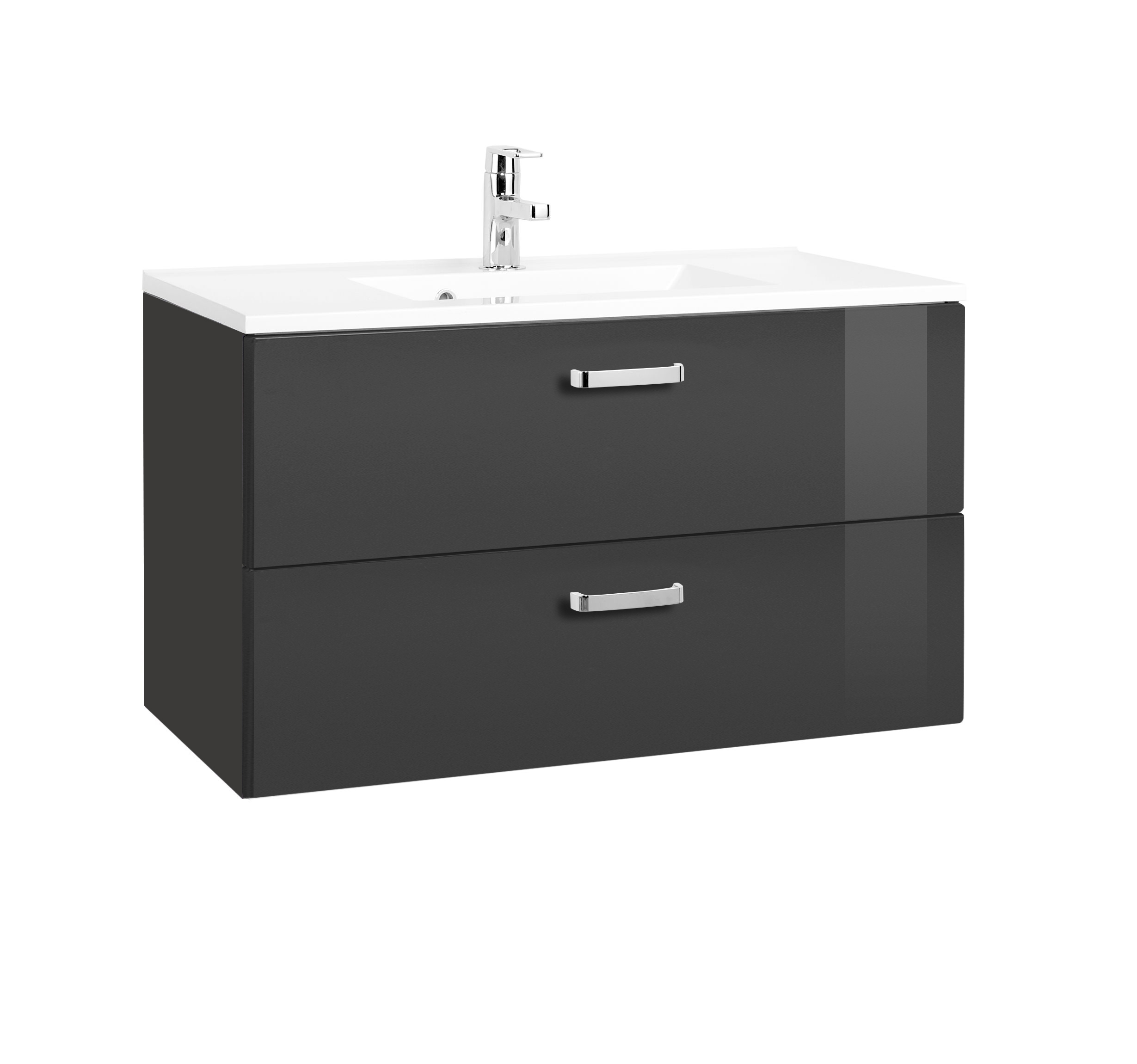 Meuble vasque Bobbi 80cm 2 tiroirs - graphite/gris brillant - Image 1