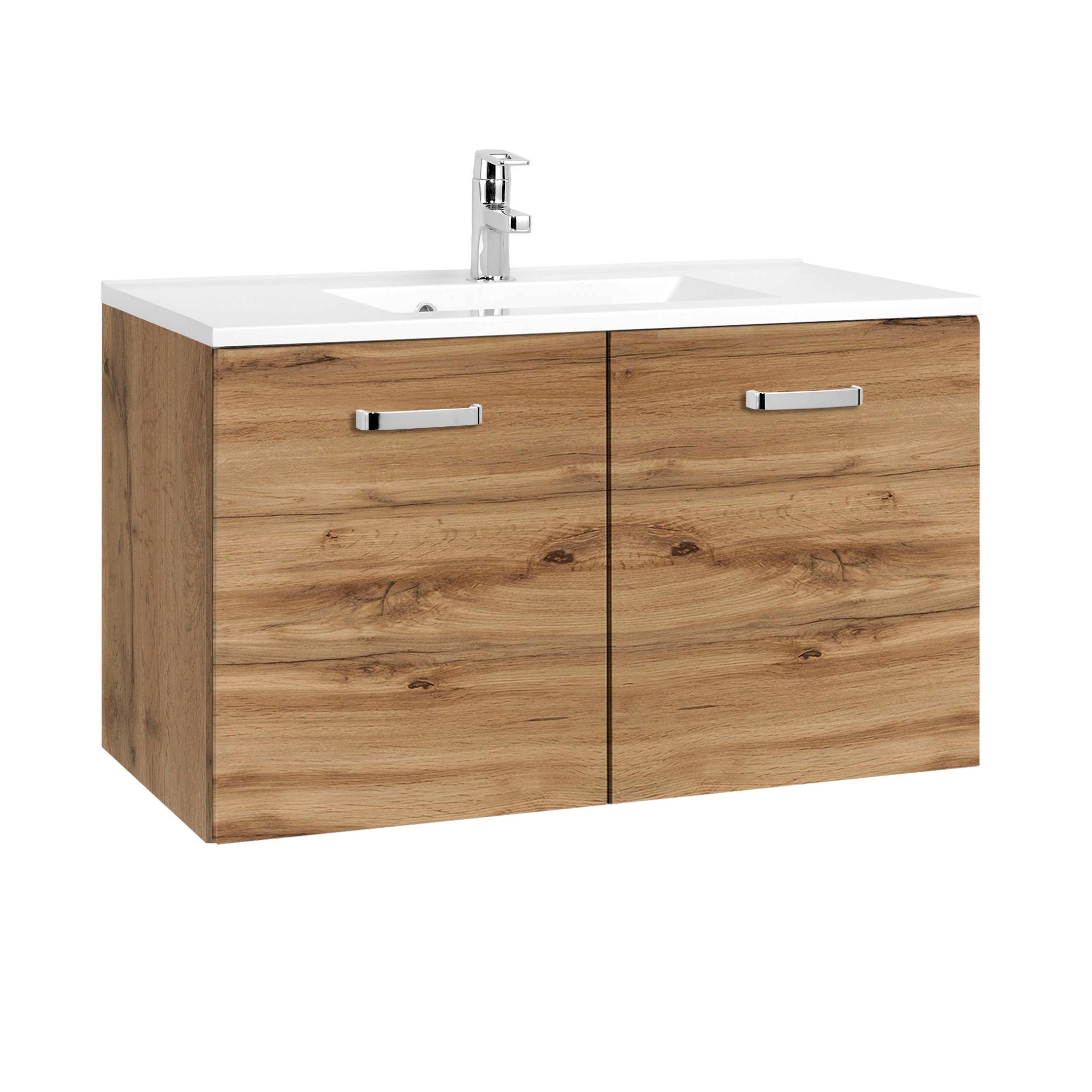 Meuble vasque Bobbi 90cm 2 portes - chêne