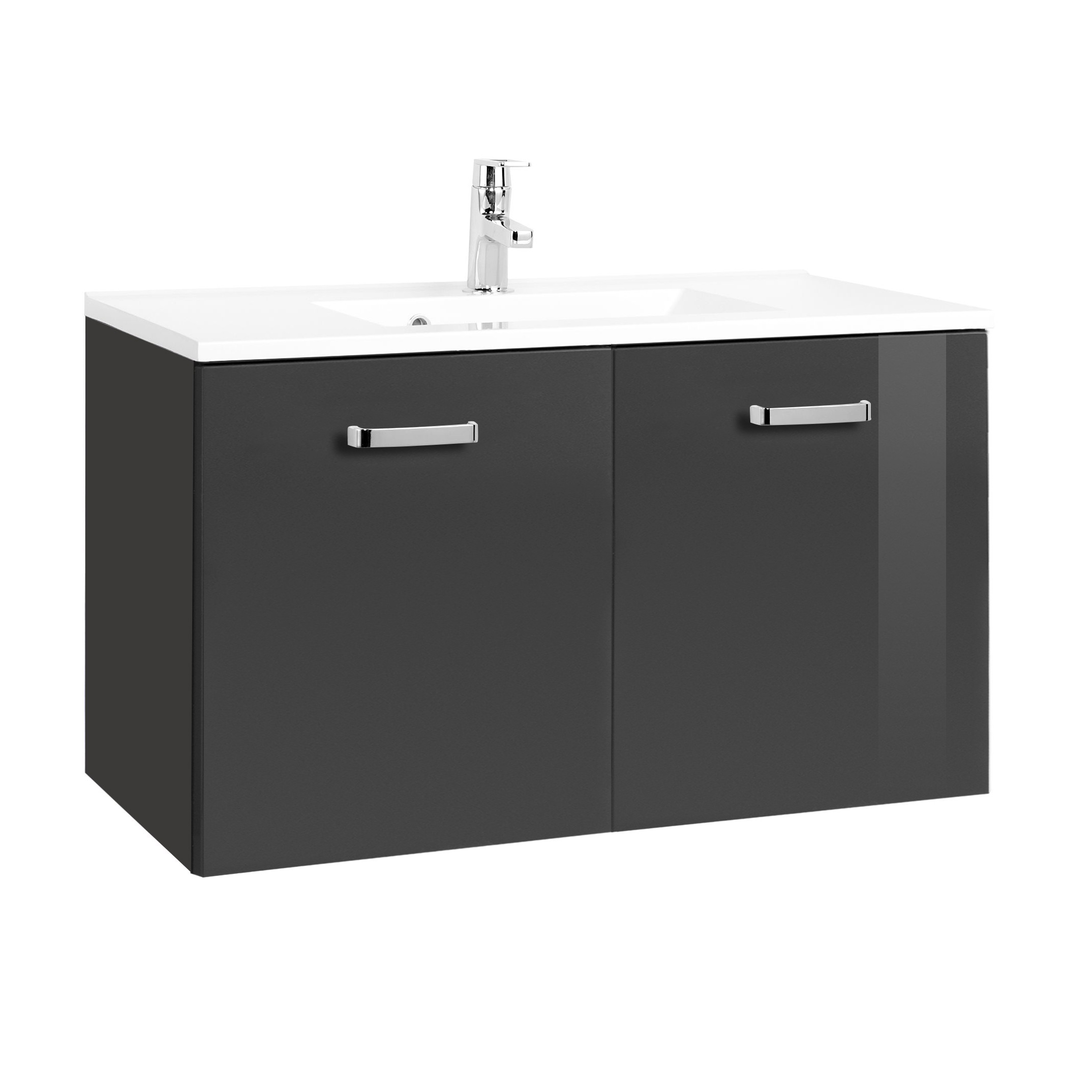 Meuble vasque Bobbi 90cm 2 portes - graphite/gris brillant - Image 1