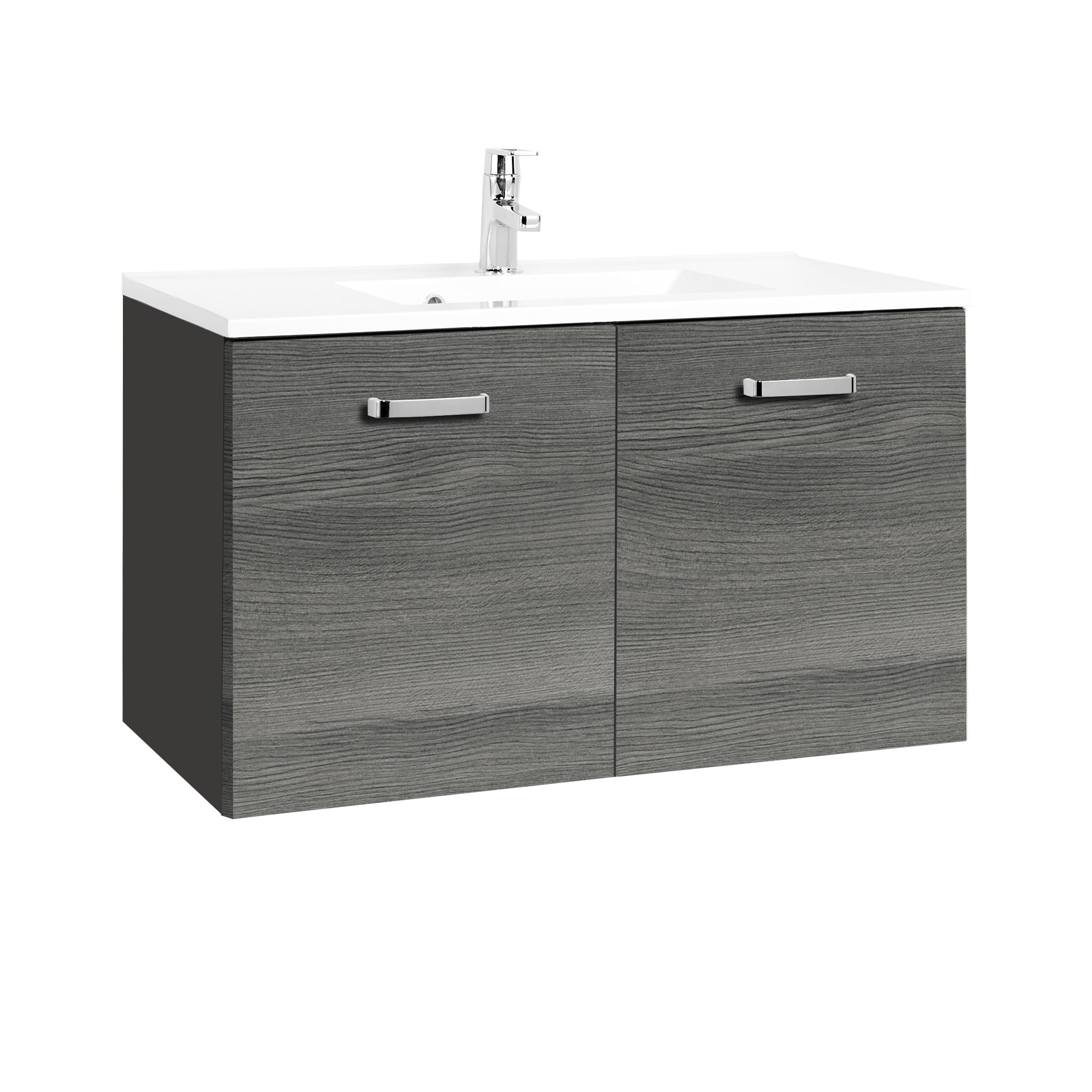 Meuble vasque Bobbi 90cm 2 portes - graphite/chêne gris