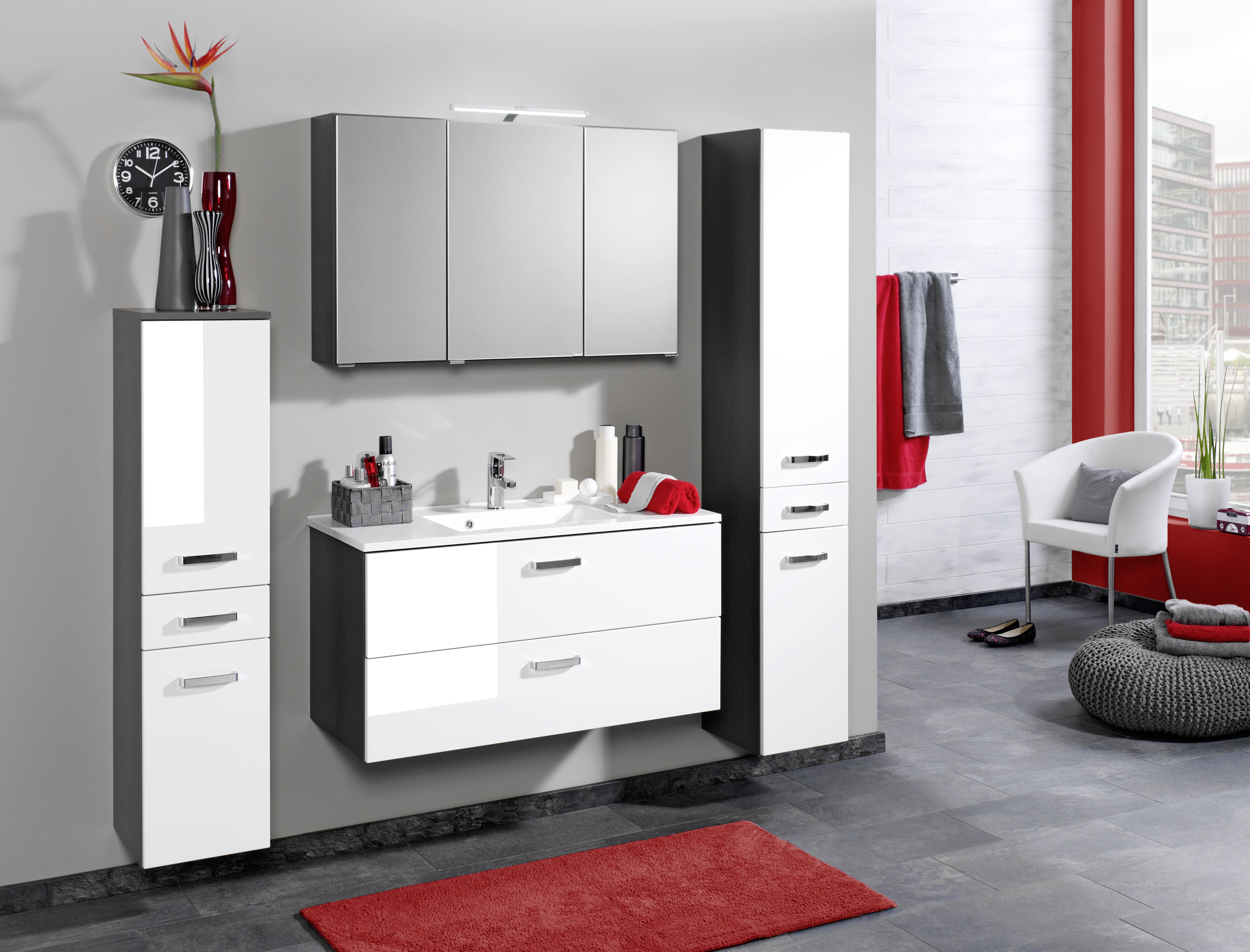 Meuble vasque Bobbi 90cm 2 tiroirs - graphite/blanc brillant - Image 2