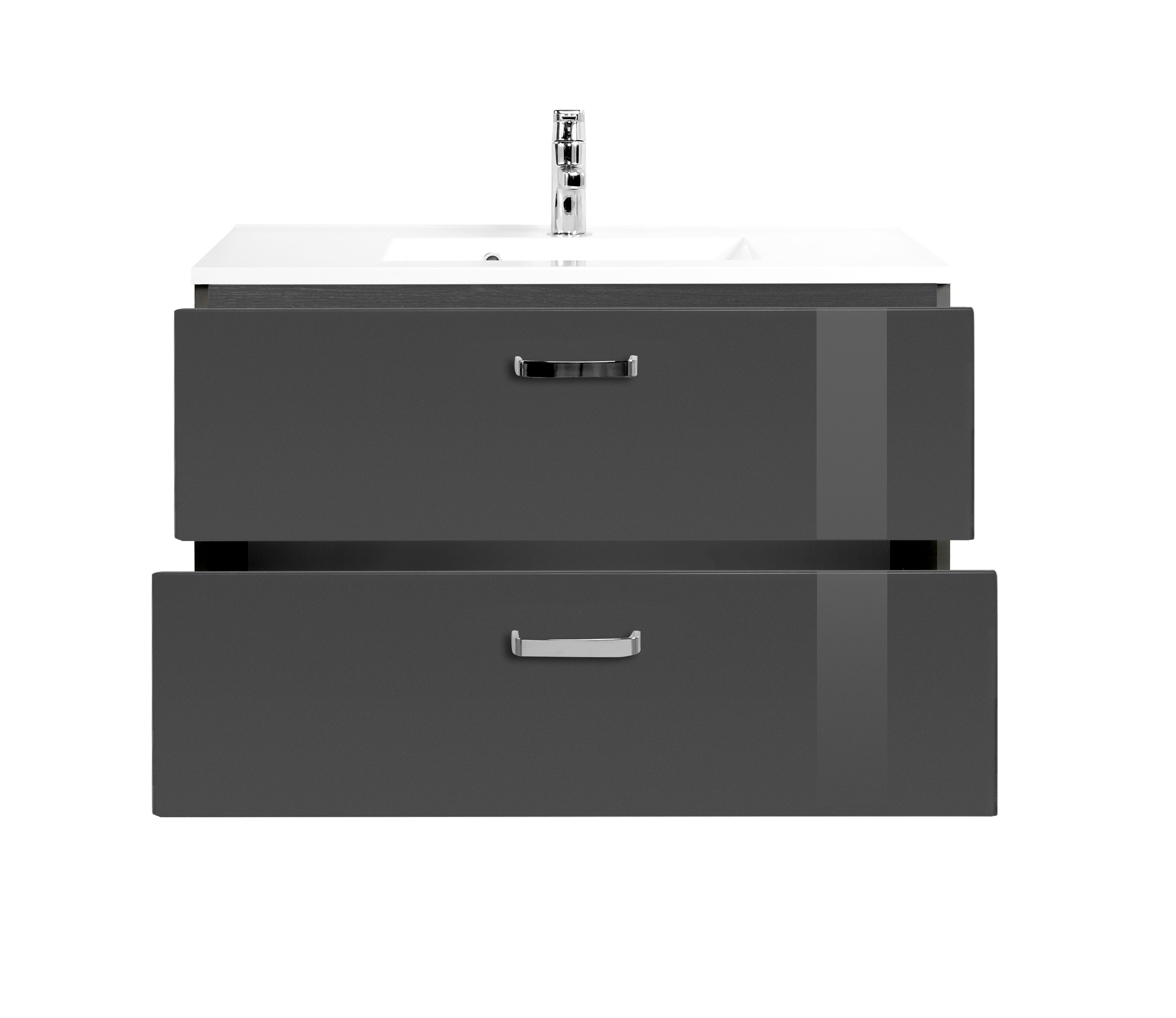 Meuble vasque Bobbi 90cm 2 tiroirs - graphite/gris brillant - Image 5