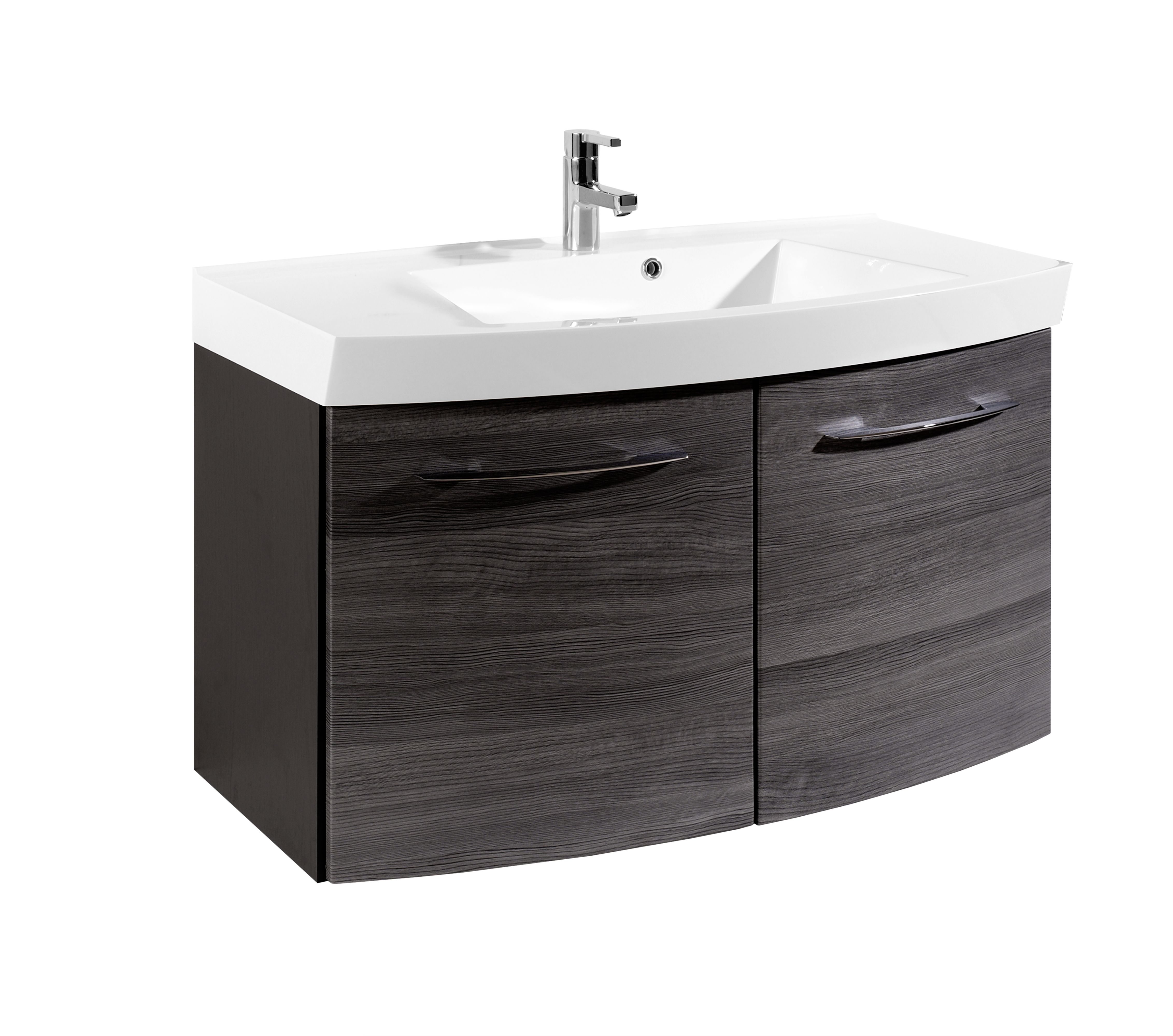 Meuble vasque Florent courbé 100cm 2 portes - graphite/chêne gris - Image 4