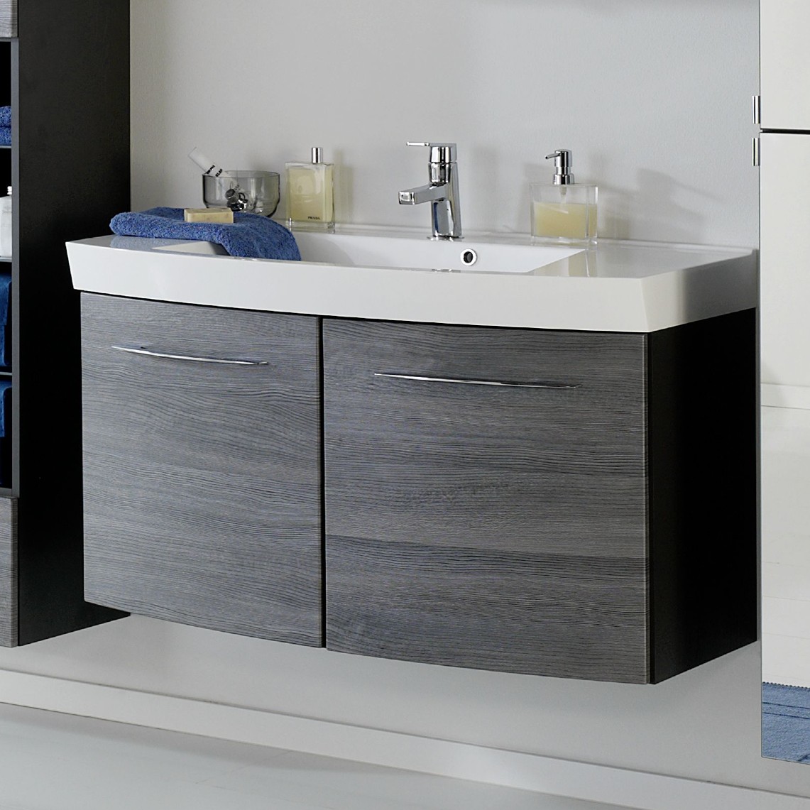 Meuble vasque Florent courbé 100cm 2 portes - graphite/chêne gris - Image 1