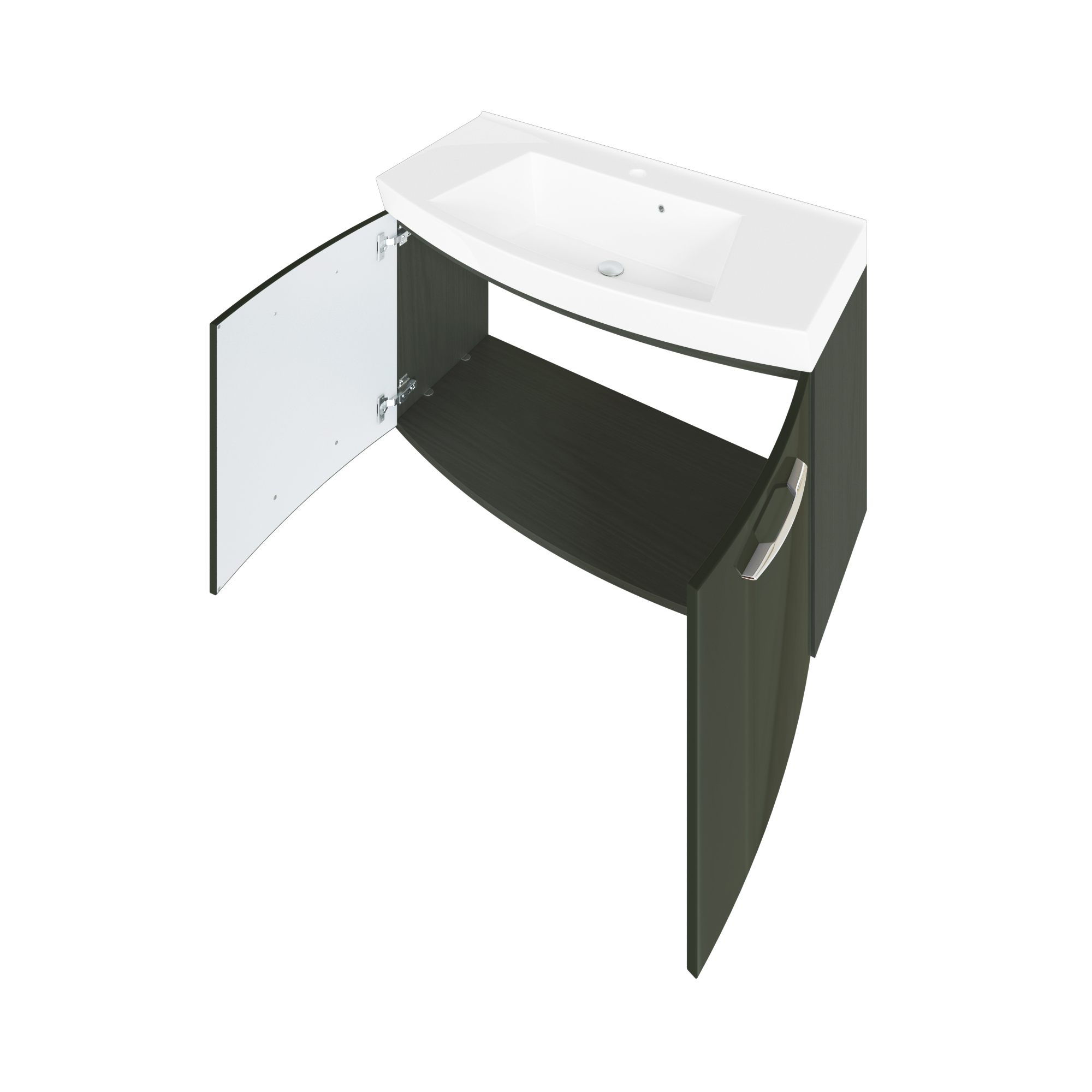 Meuble vasque Florent courbé 100cm 2 portes - graphite/gris brillant - Image 4