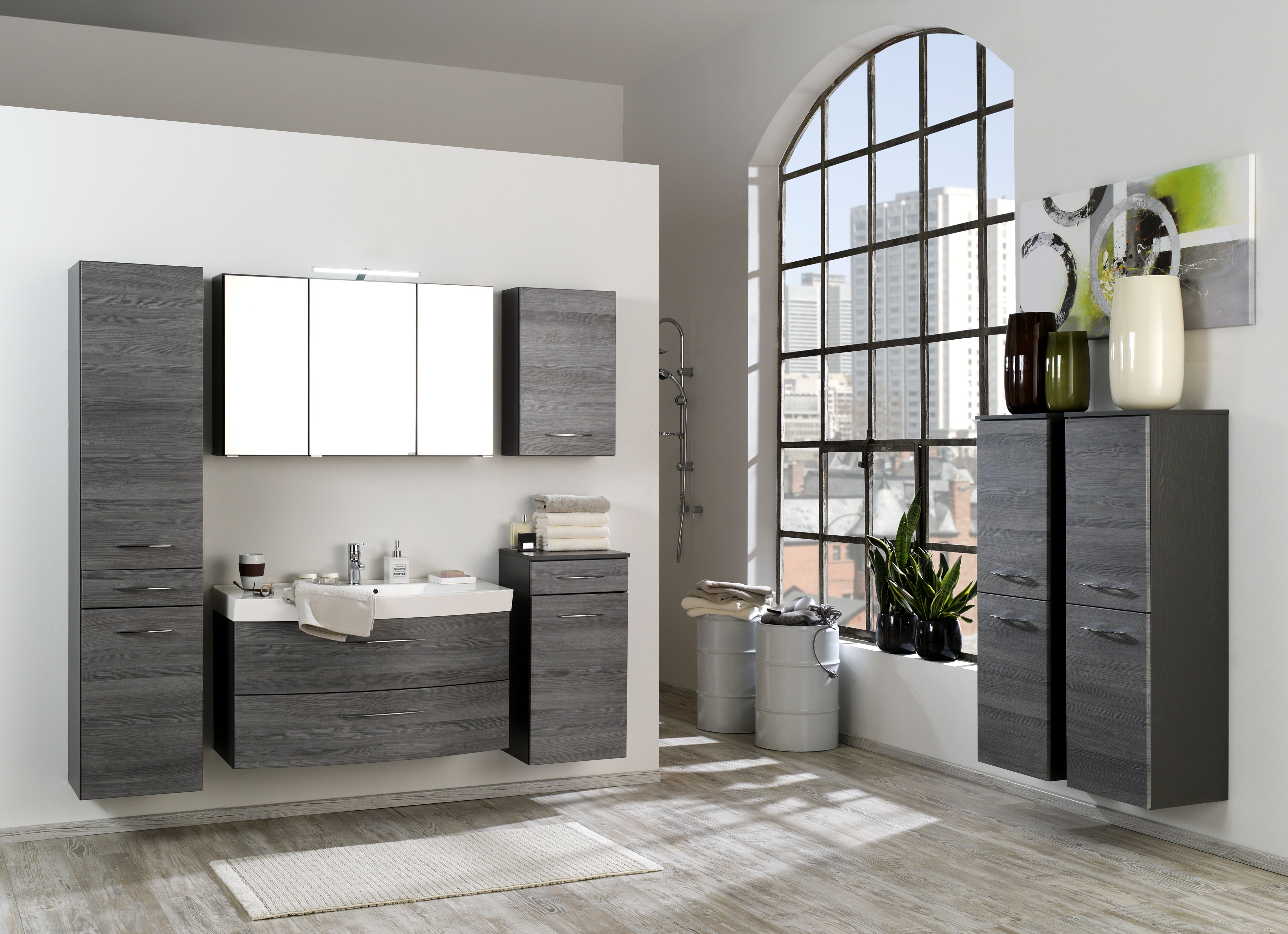 Meuble vasque Florent courbé 100cm 2 tiroirs - graphite/chêne gris - Image 2