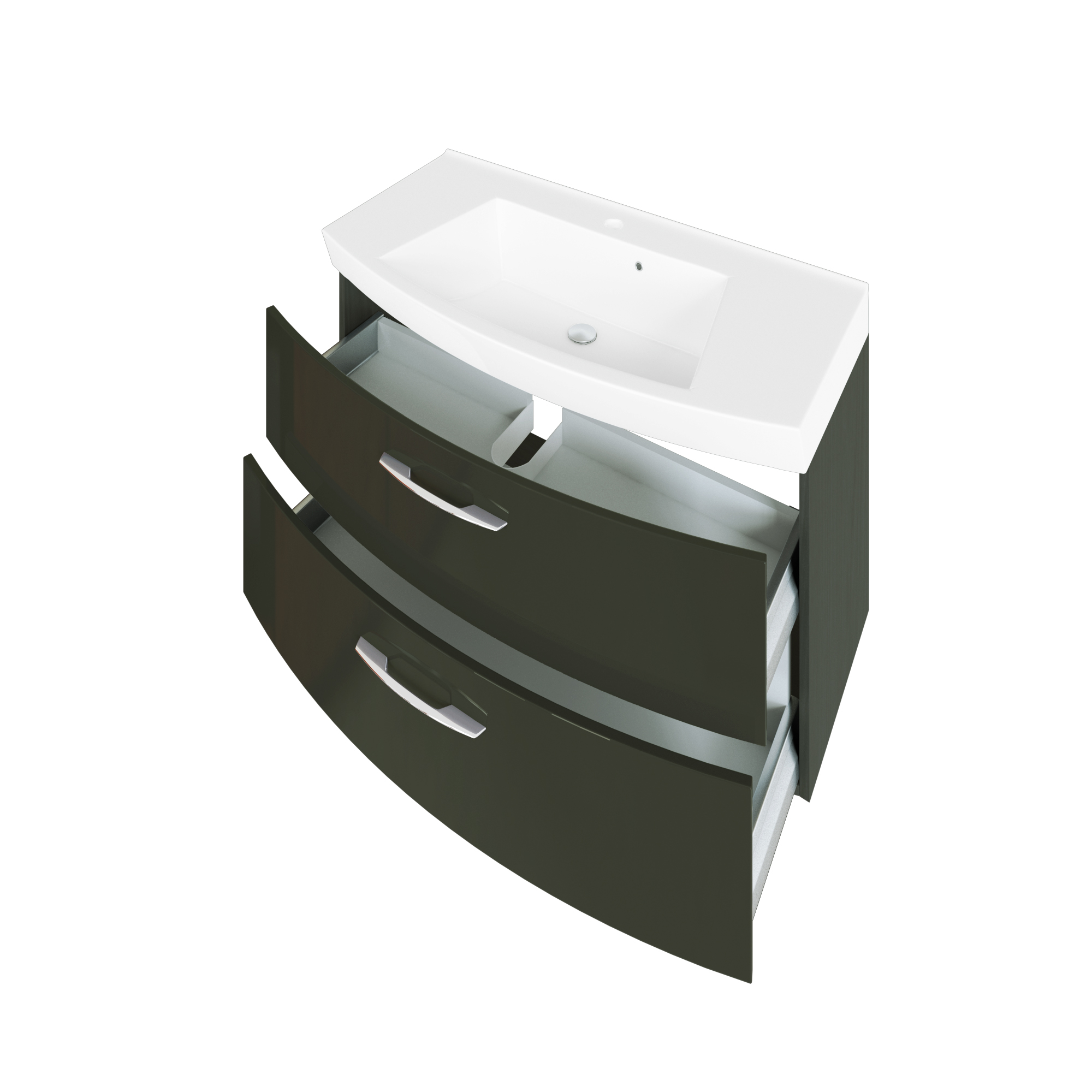 Meuble vasque Florent courbé 100cm 2 tiroirs - graphite/gris brillant - Image 3